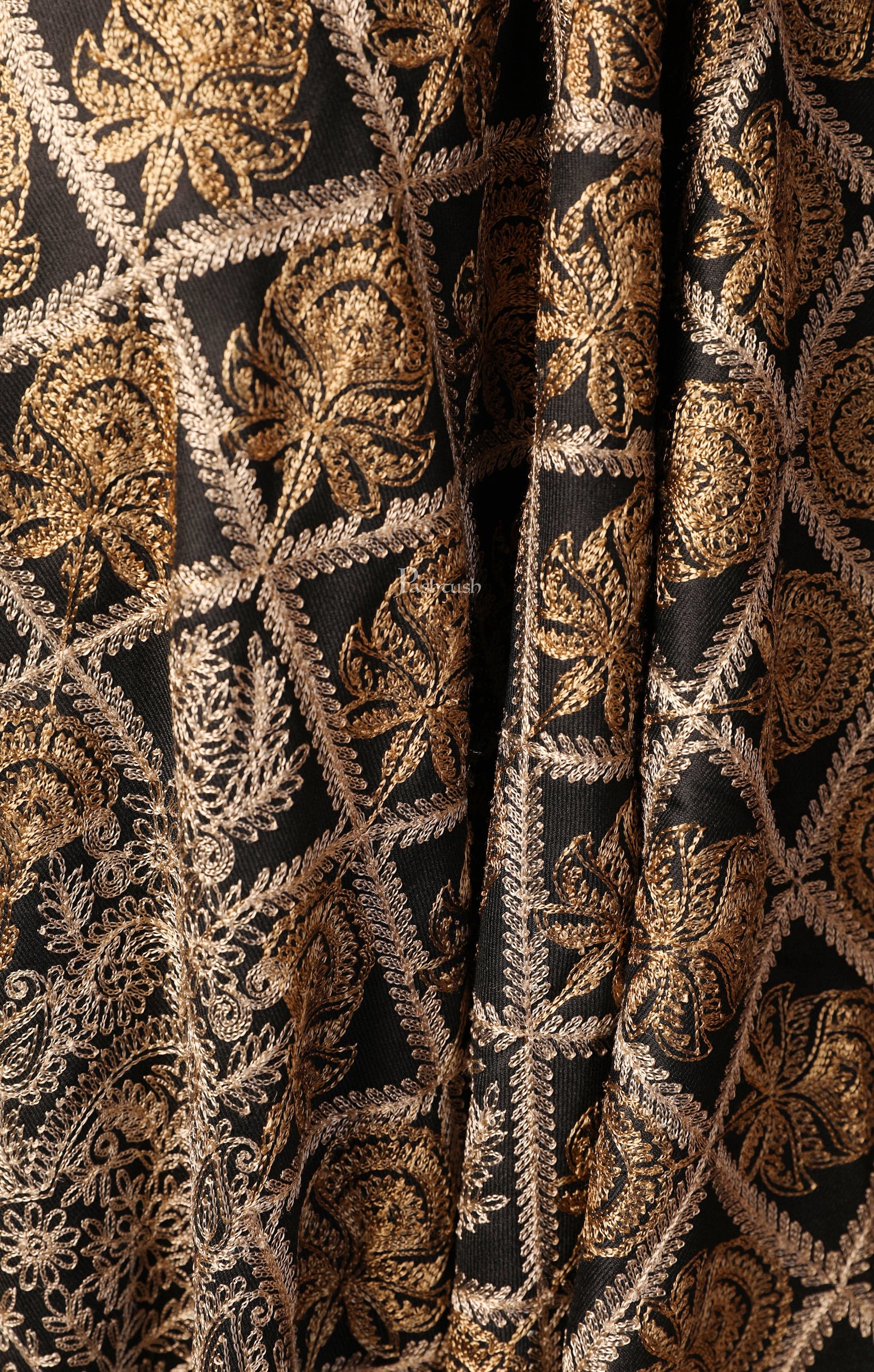 Pashtush His And Her Set Of Fine Wool Stoles, Premium Gift Box Packaging, Beige and Black - Image 11