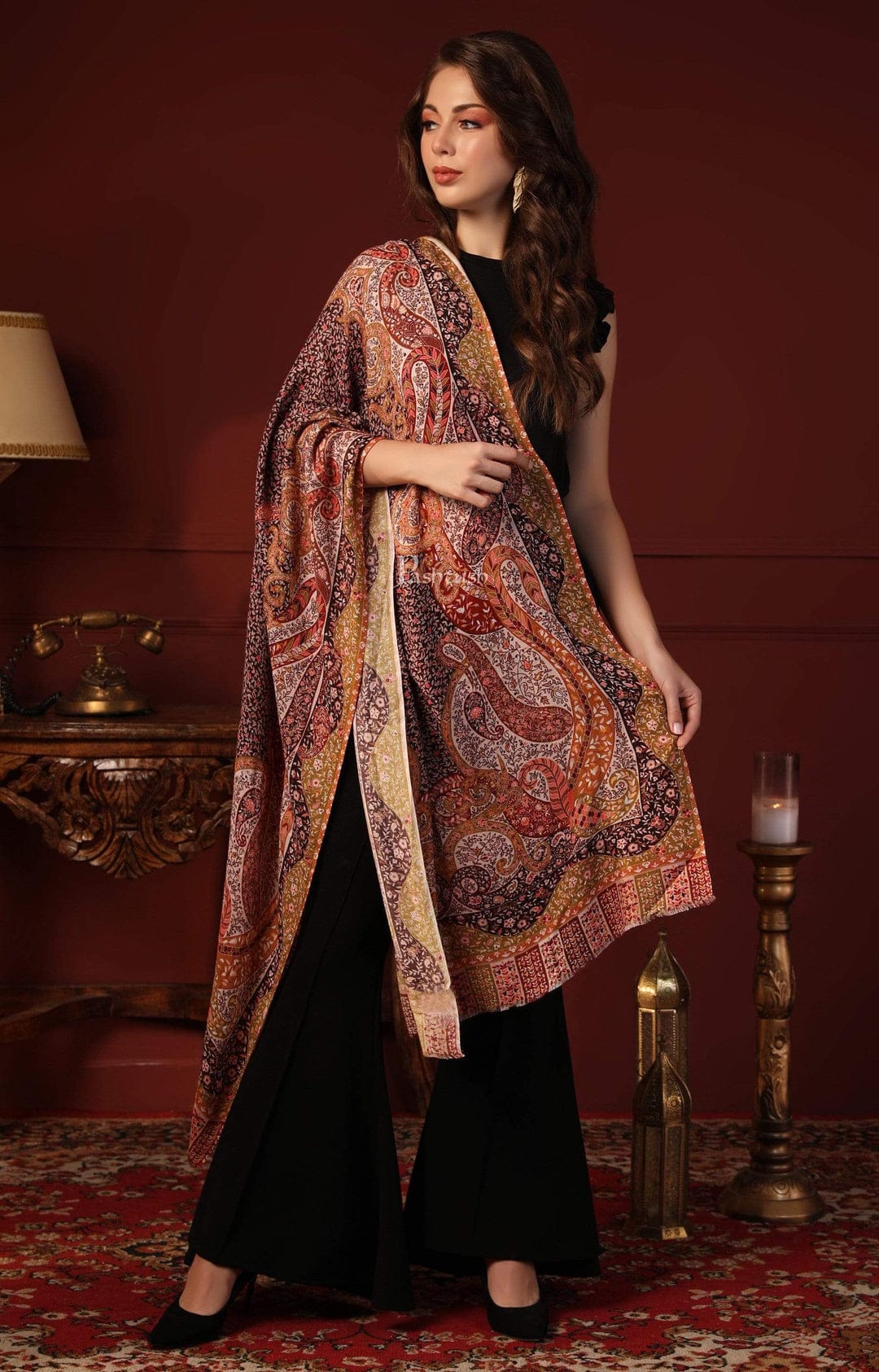 Pashtush His And Her Set Of Mens Fine Wool Stole and Womens Bamboo Stole, Premium Gift Box Packaging, Black and Multicolour - Image 14