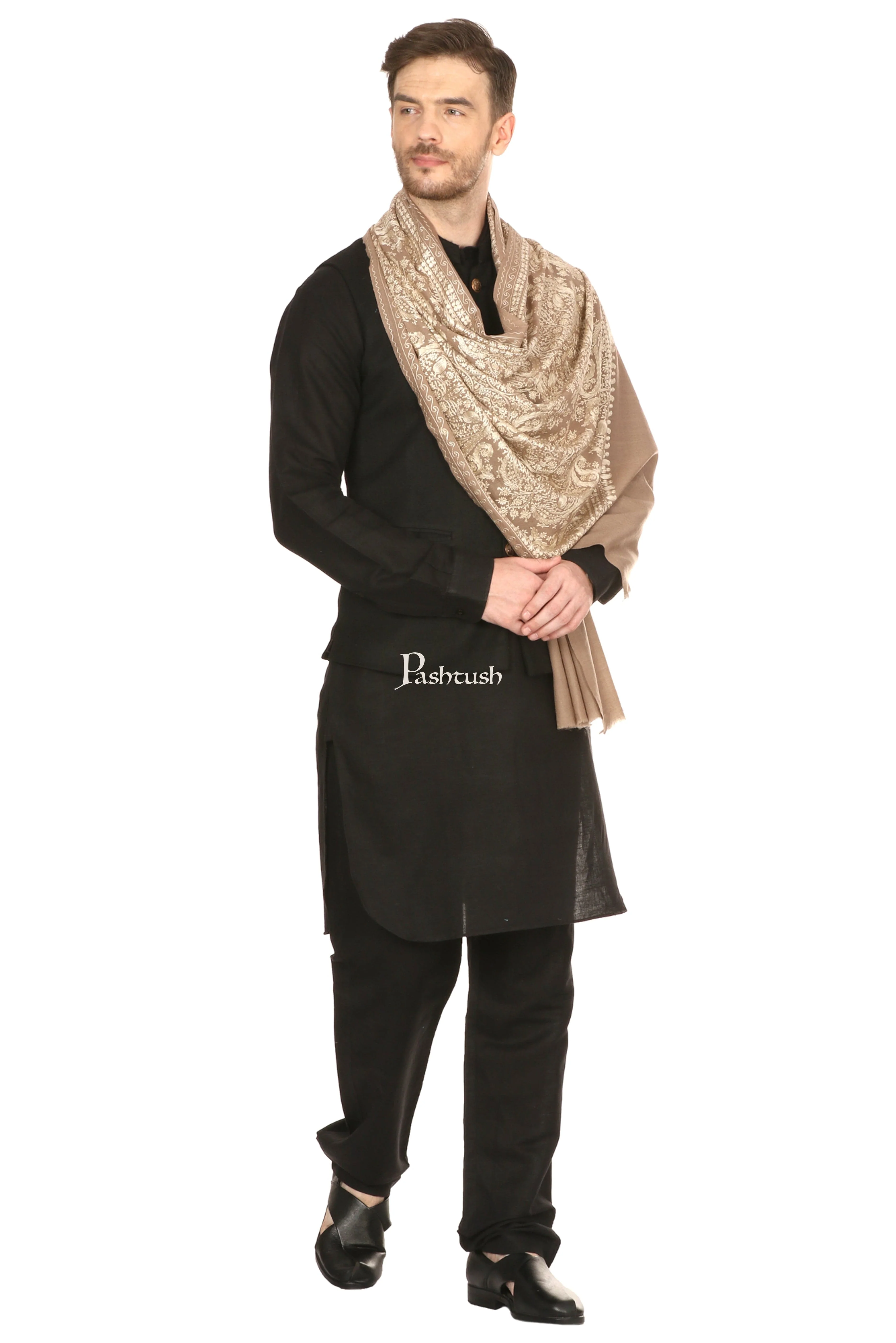 Pashtush His And Her Set Of Nalki Embroidery Stoles With Premium Gift Box Packaging, Beige and Red - Image 5