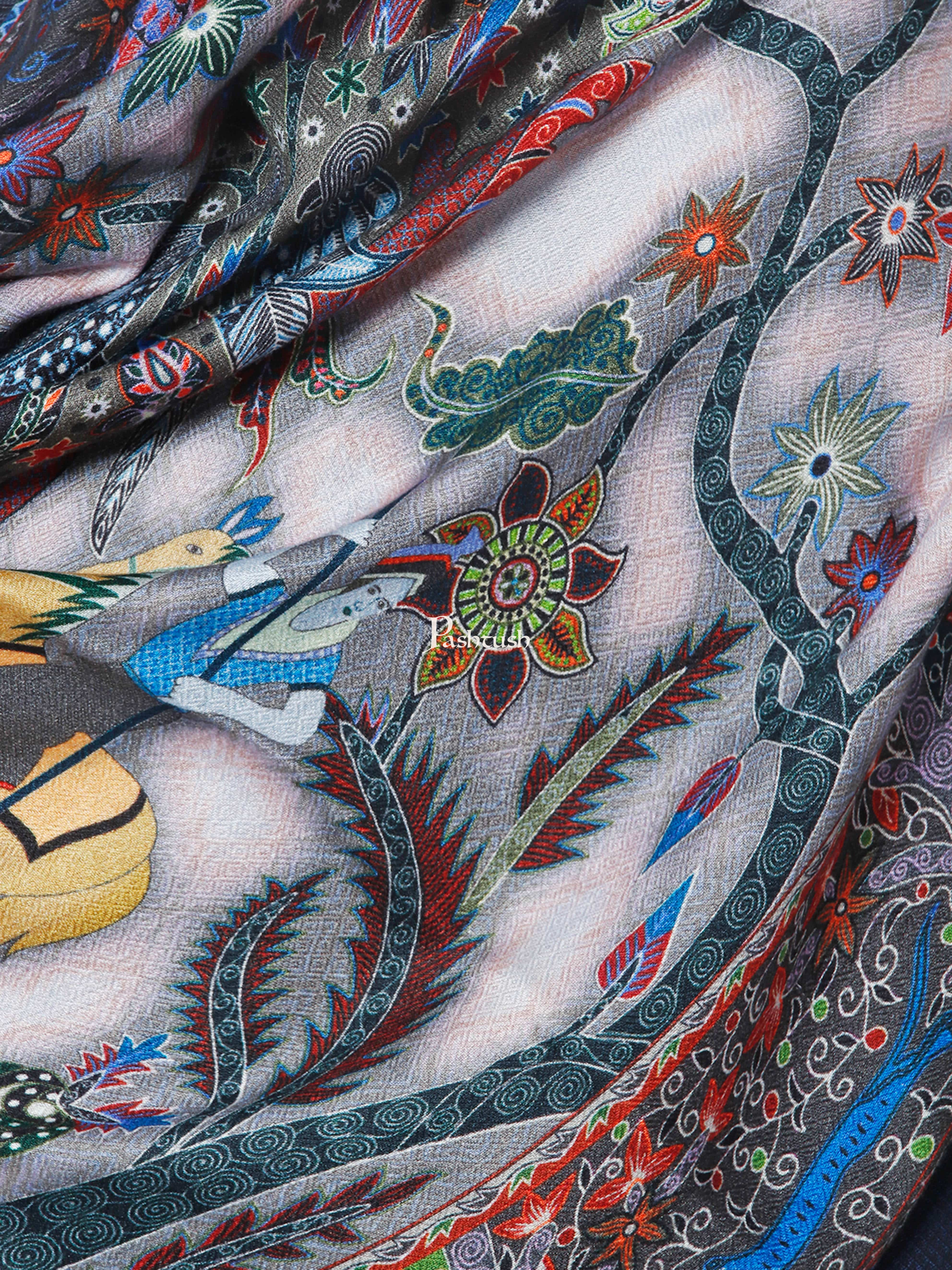 Pashtush His And Her Set Of Printed Bamboo Stole and Fine Wool Embroidery Shawl With Premium Gift Box Packaging, Multicolour and Green - Image 4