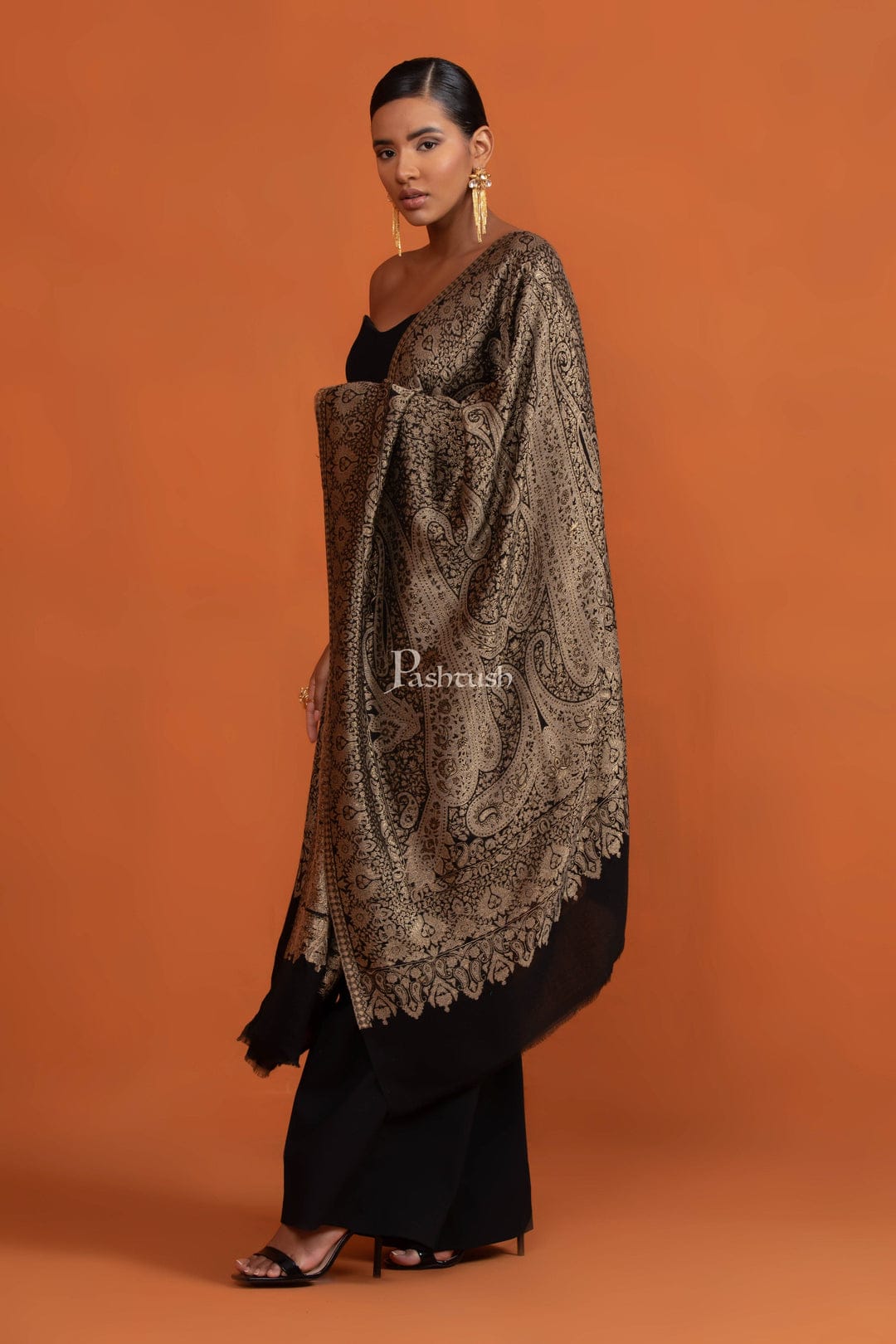 Pashtush His And Her Set Of Twilight Stoles, Premium Gift Box Packaging, Maroon and Black - Image 11
