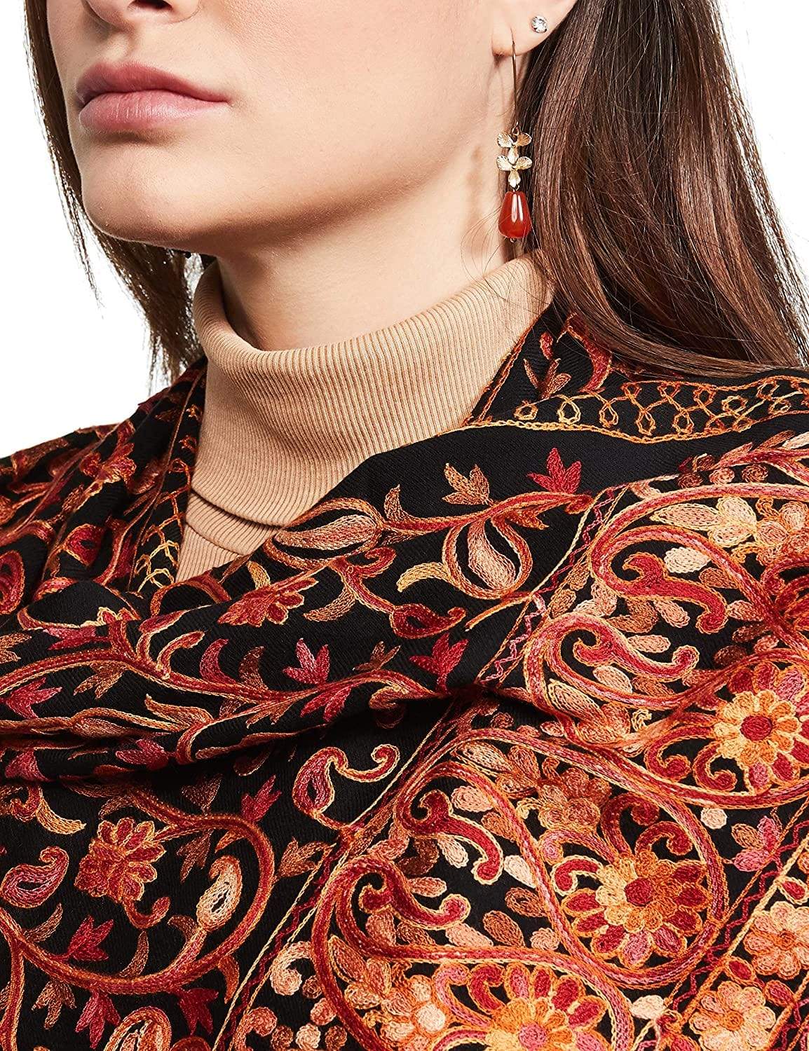 Pashtush Aari Embroidery Stole, Fine Wool, Black - Image 3