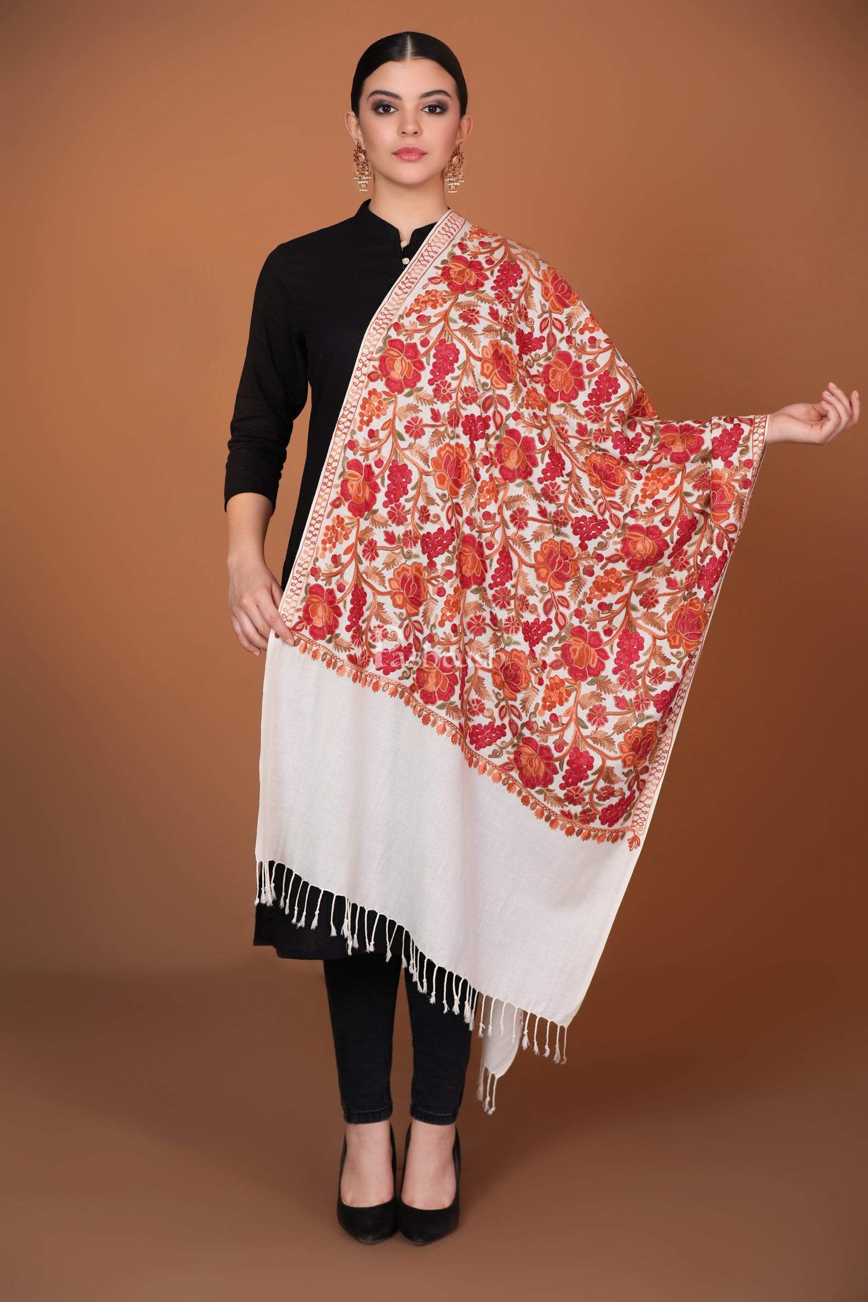 Pashtush Womens Fine Wool, Light Weight, Gulaabdar Aari Embroidery Stole, - Image 4