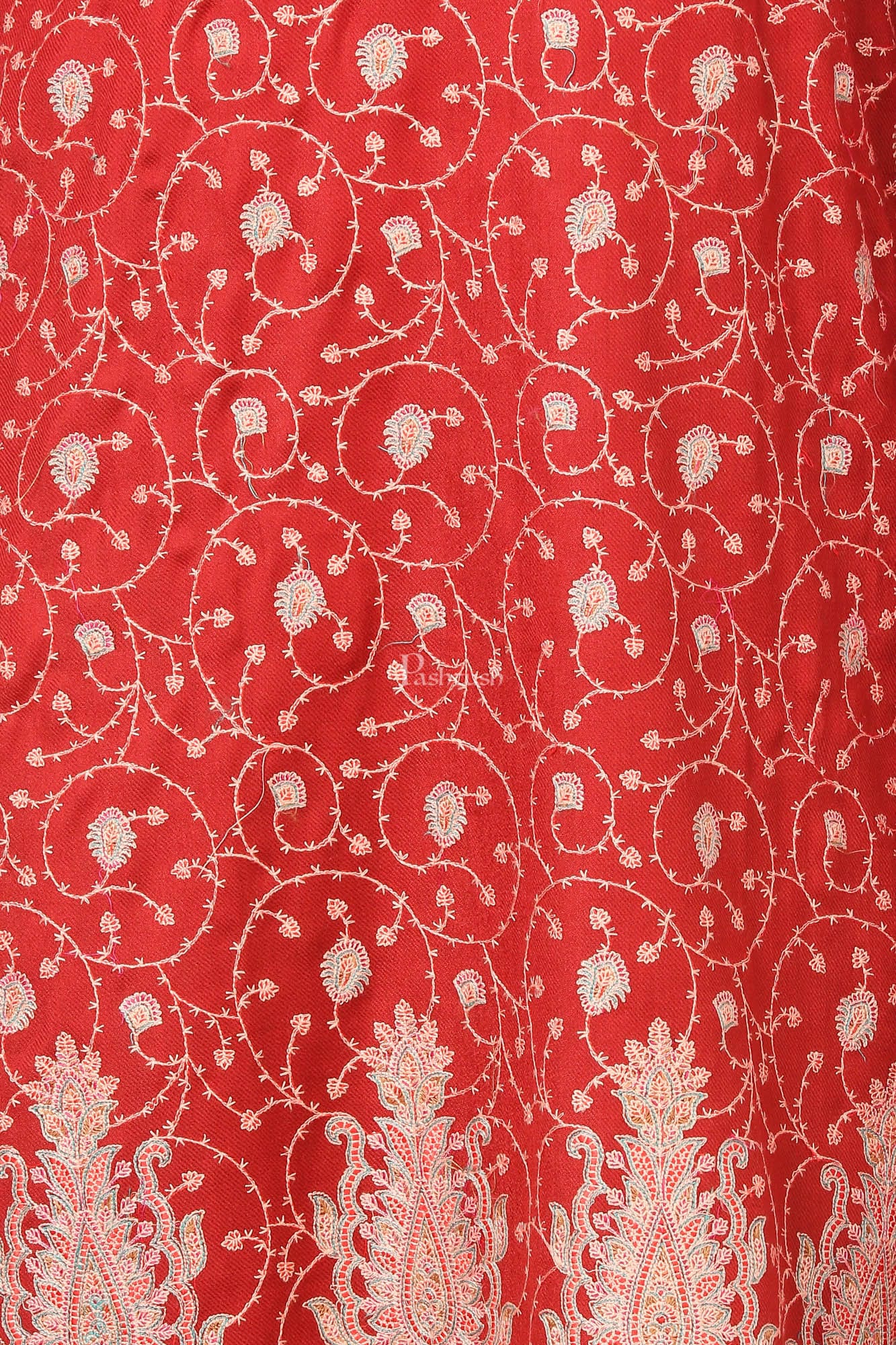 Pashtush Embroidery Suit, Fine Wool (Unstitched) -  Maroon - Image 4