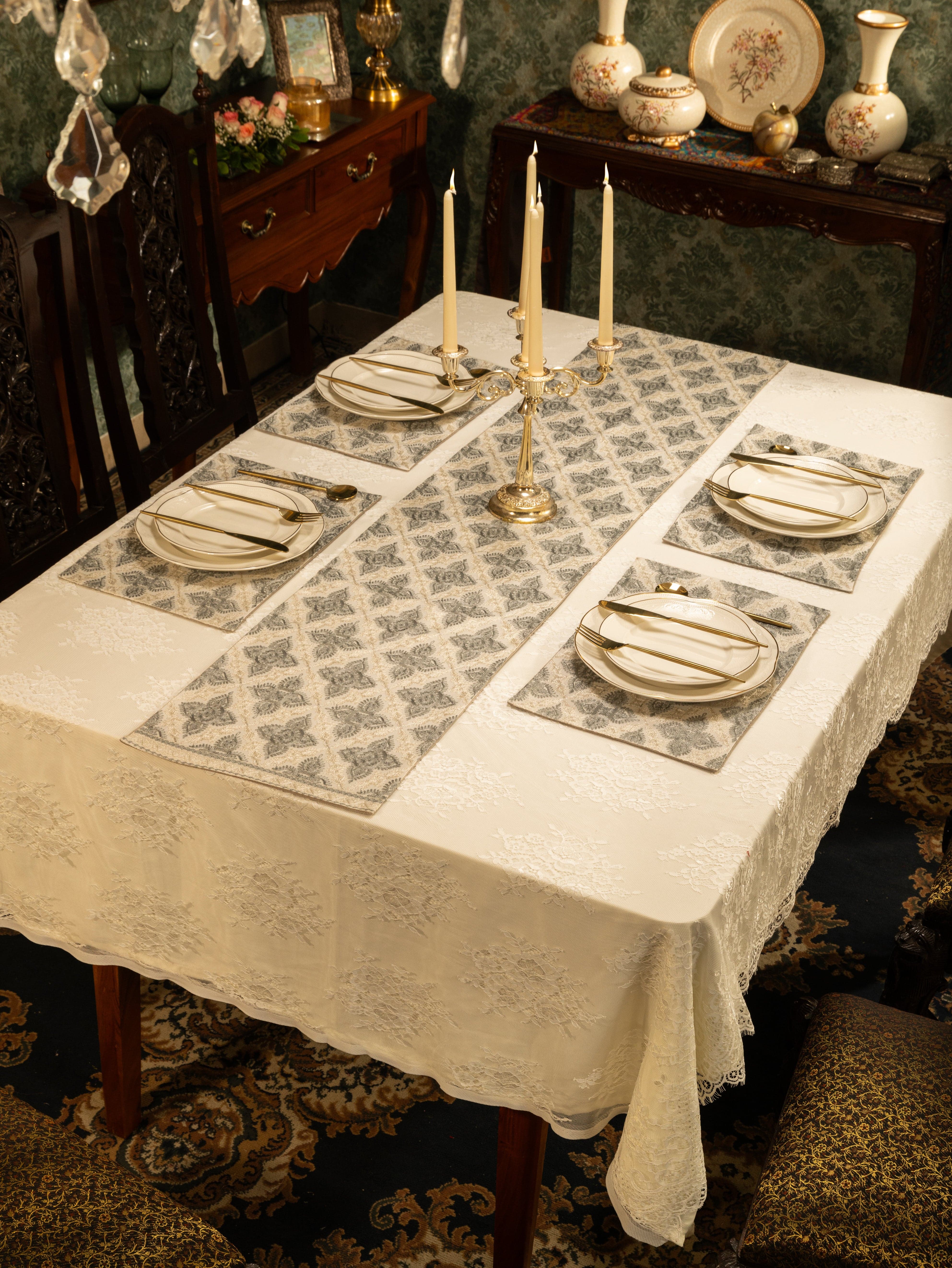 Pashtush Luxury Table Mats, Nalki Embroidery Collection, Ivory (Mats Only) - Image 7