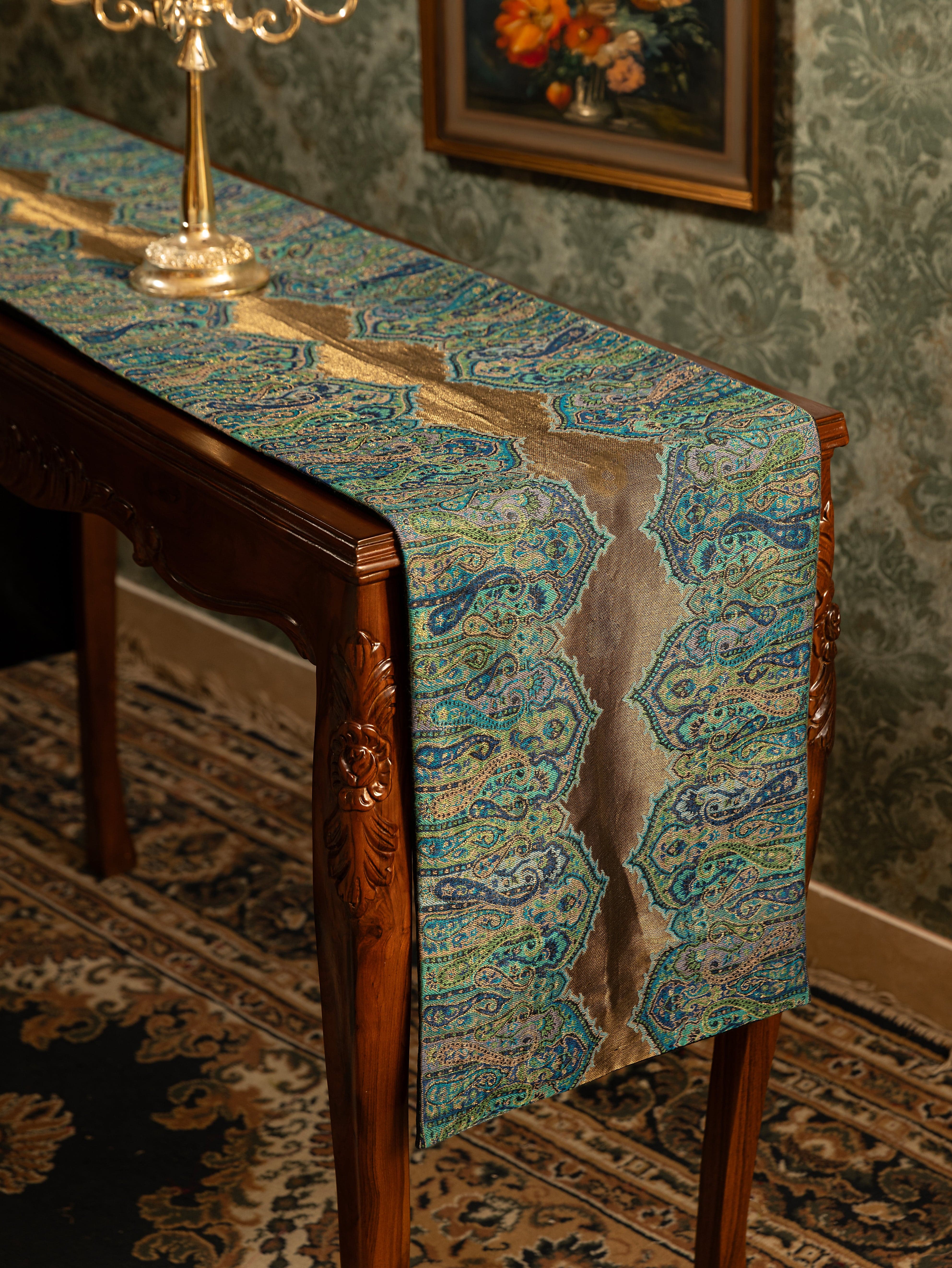 Pashtush Luxury Table Runner with Mats Set, Twilight Collection, Arabic Sea Blue - Image 2
