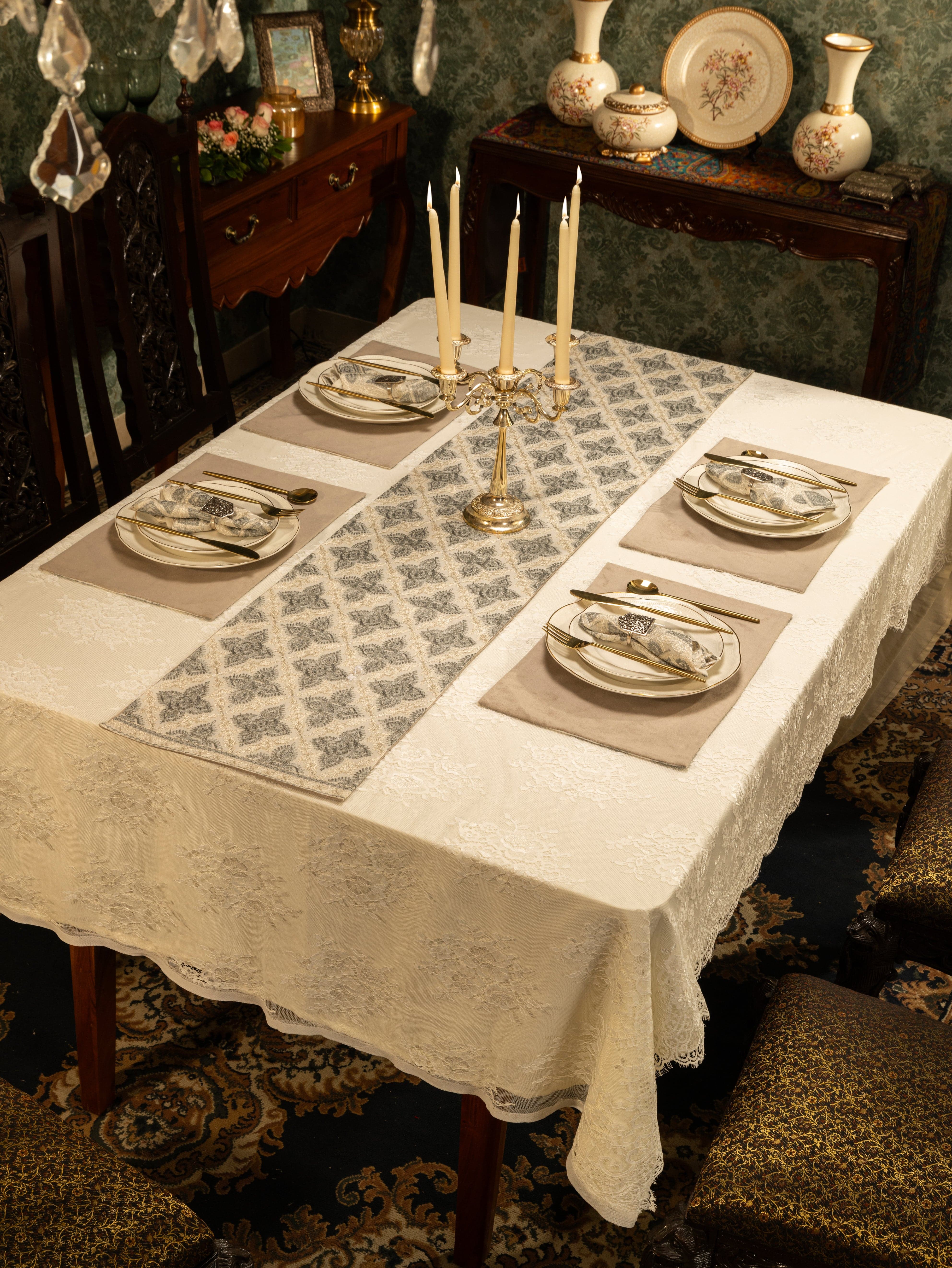 Pashtush Luxury Table Runner with Mats Set, Twilight Collection, Ivory - Image 5