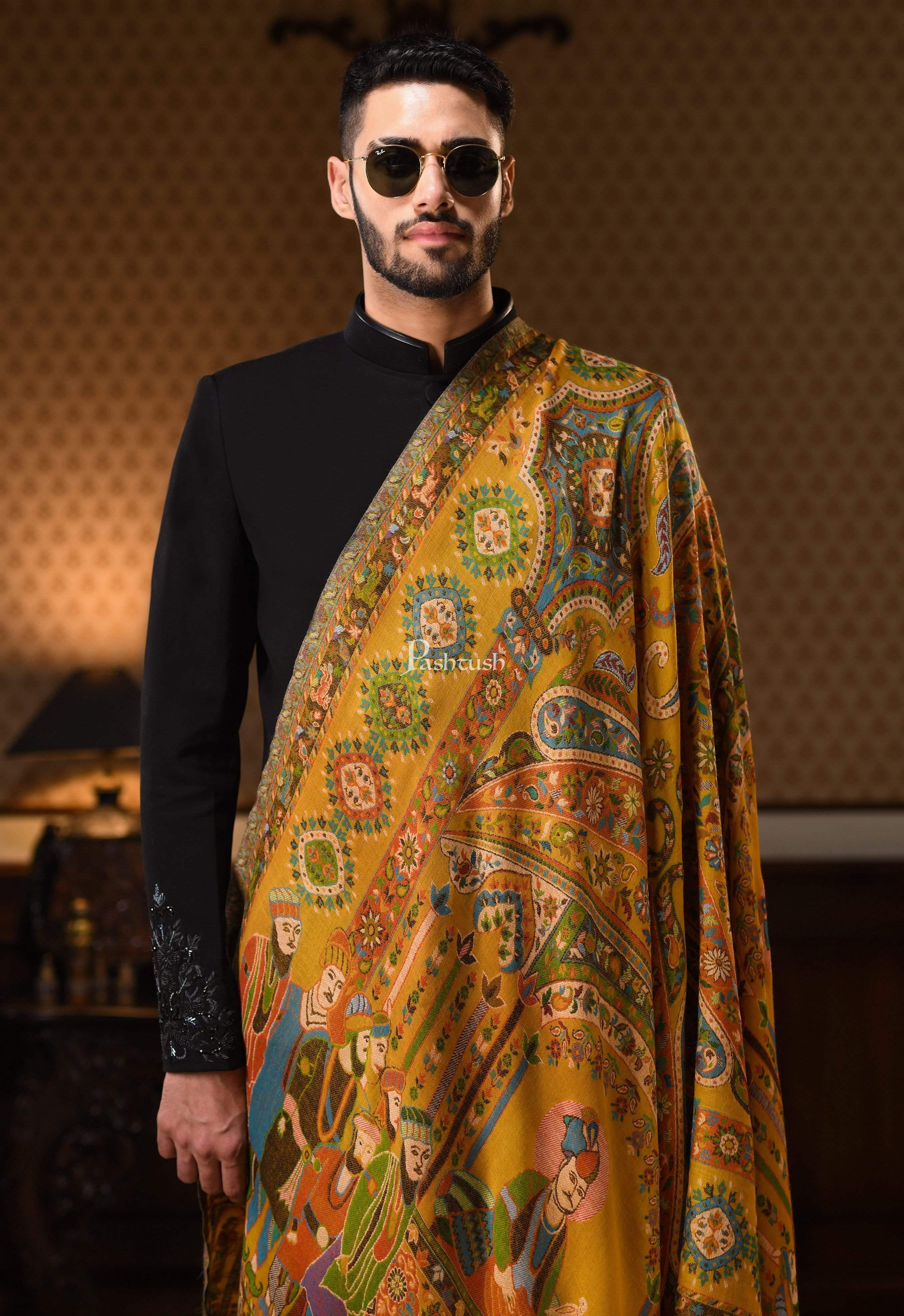 Pashtush Mens 100% Pure Wool Darbar Design Stole, With Woolmark Certification - Image 3