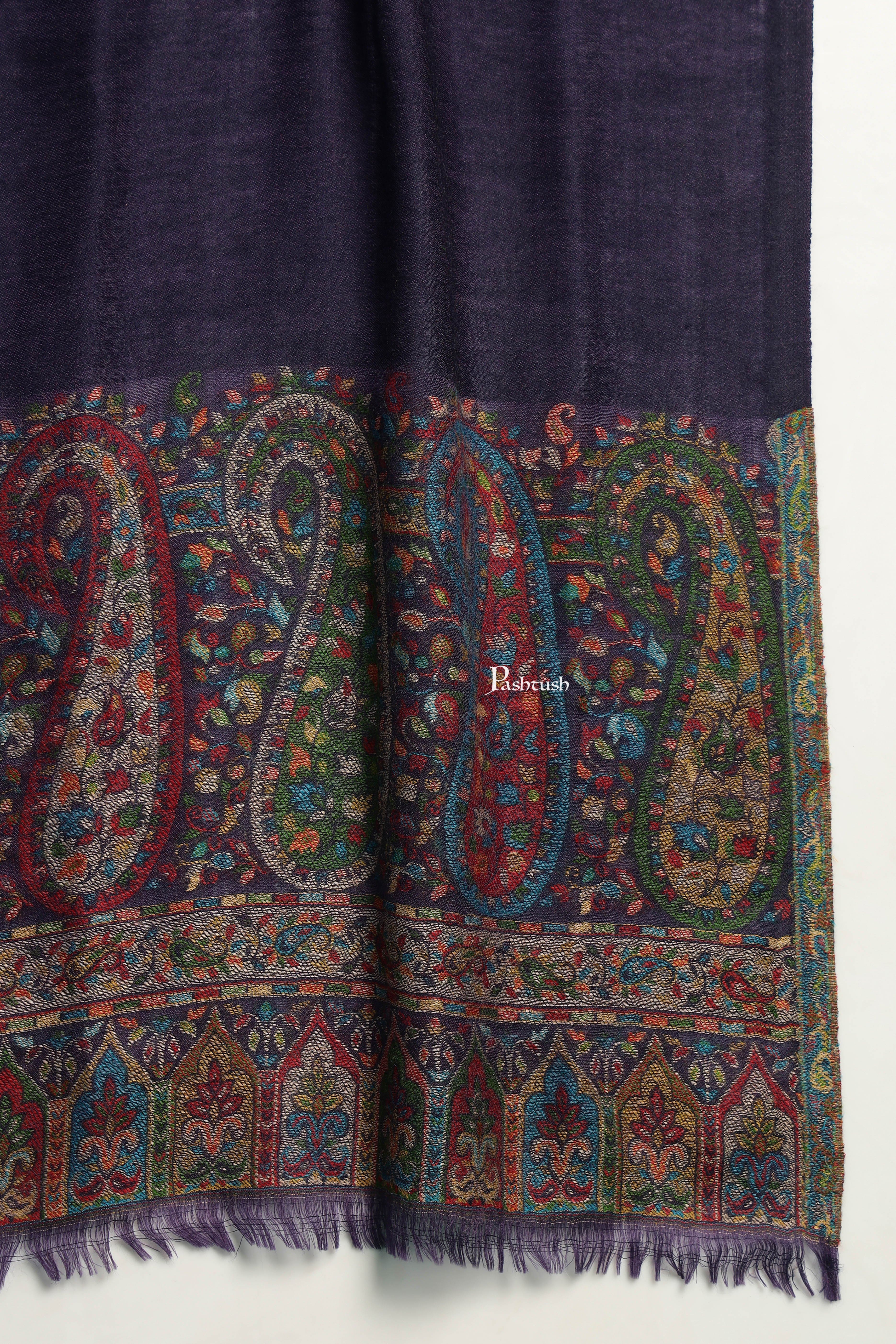 Pashtush Mens 100% Pure Wool With Woolmark Certificate Stole, Ambi Palla Design, Blue - Image 2
