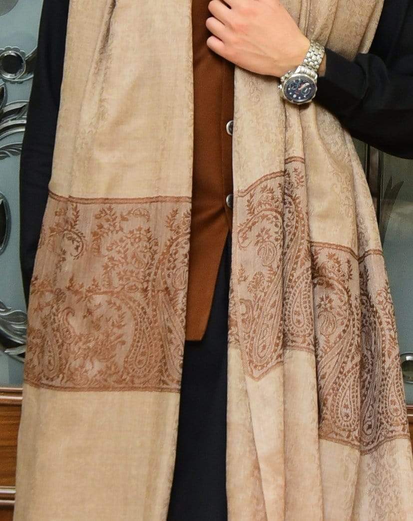 Pashtush Mens Ethnic Palla Design, Fine Wool in Rich Royal Self Paisleys - Image 3