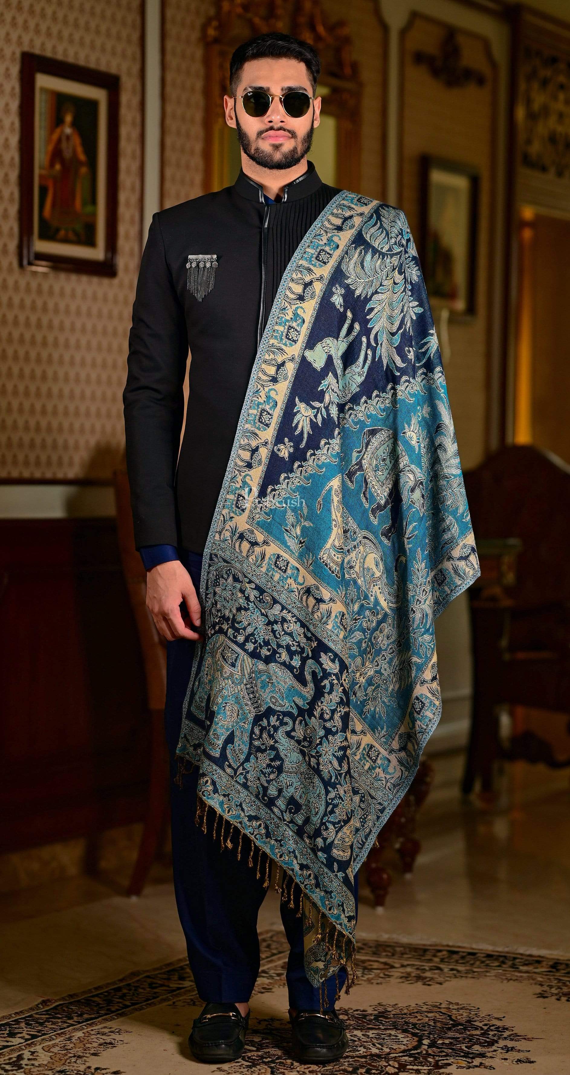 Pashtush Mens Bamboo Reversible Muffler Tribal Elephants - Image 4
