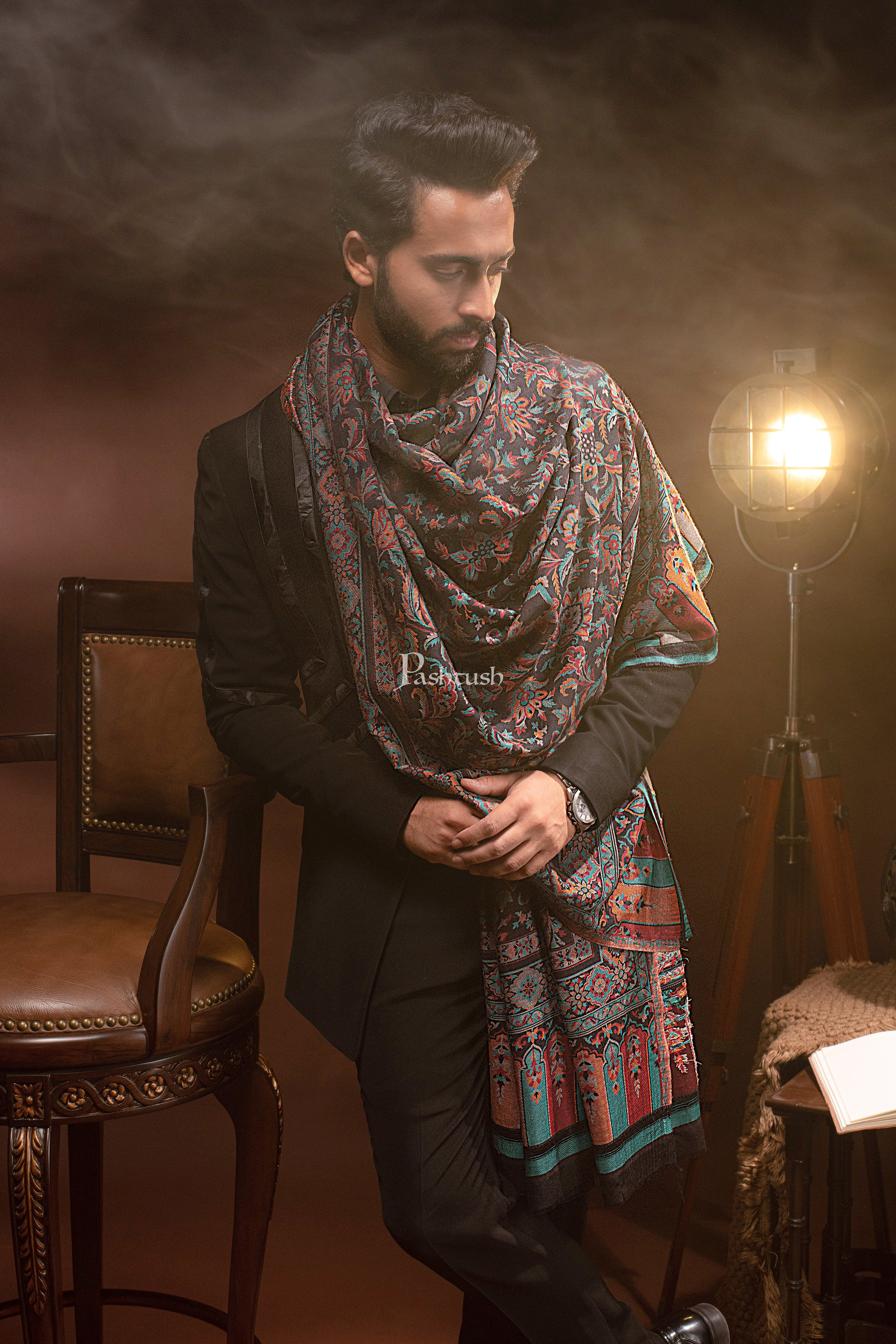 Pashtush Mens Bamboo Stole, Ethnic design, Multicolour - Image 3