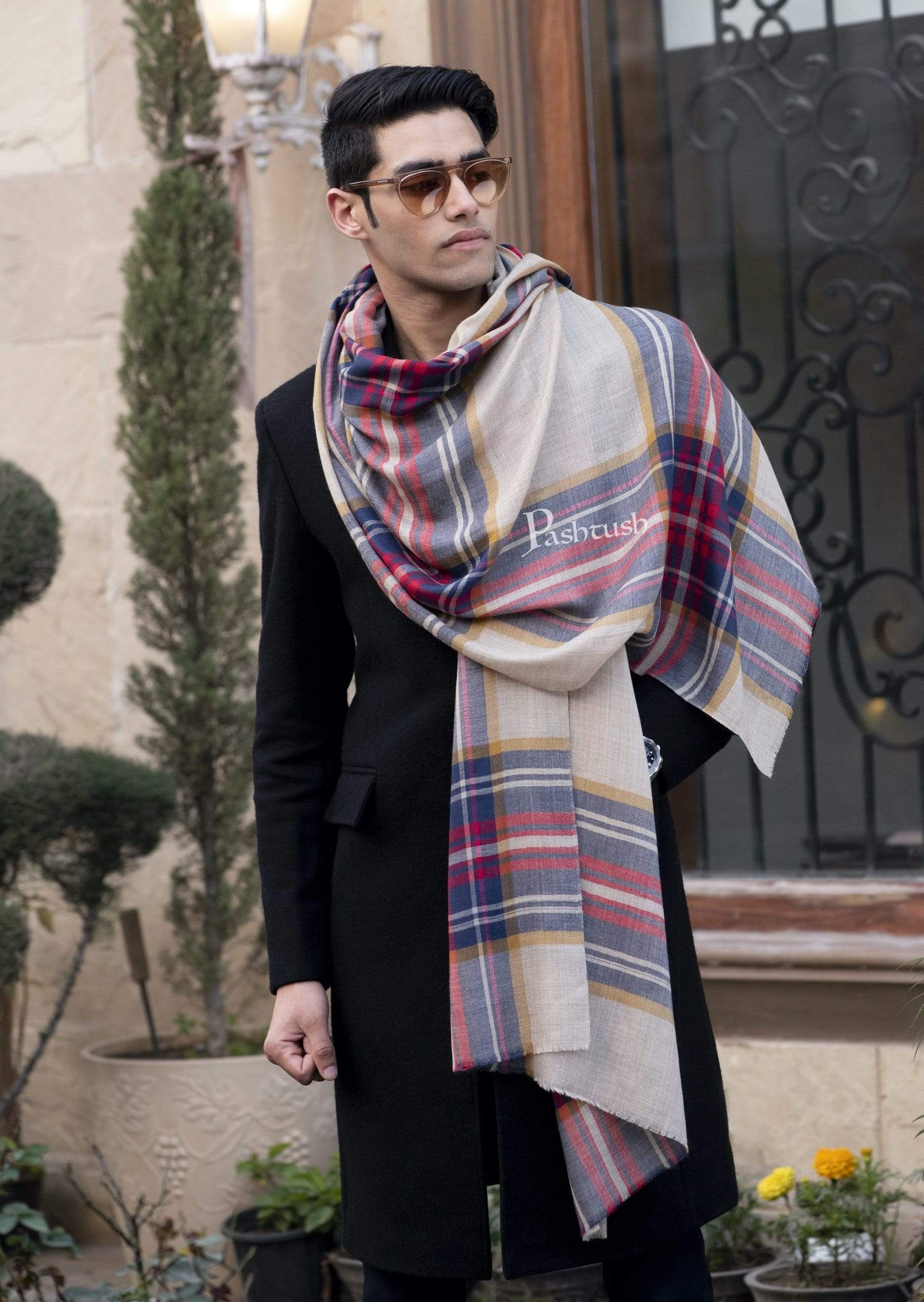 Pashtush Mens Cashmere Wool Checkered Scarf - Image 2