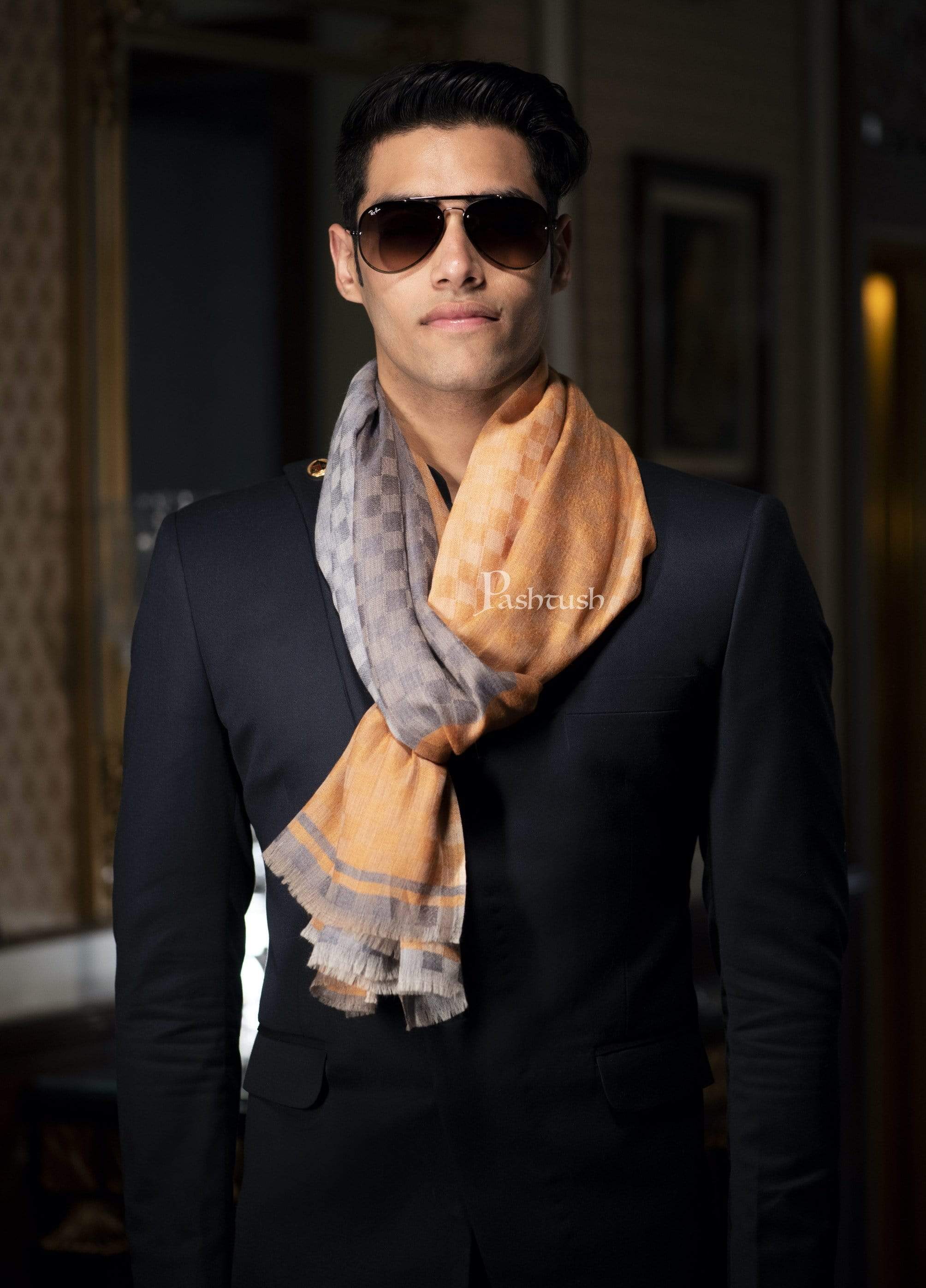 Pashtush Mens Cashmere Wool Muffler, Reversible Checks, Twin Weave - Image 5