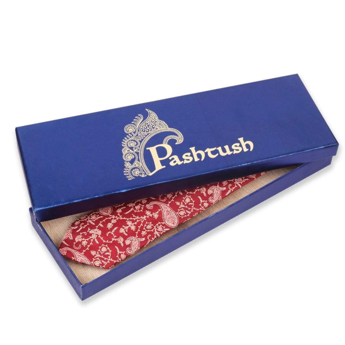 Pashtush Mens Embroidered Necktie, Wool, Paisley Design, Maroon - Image 4