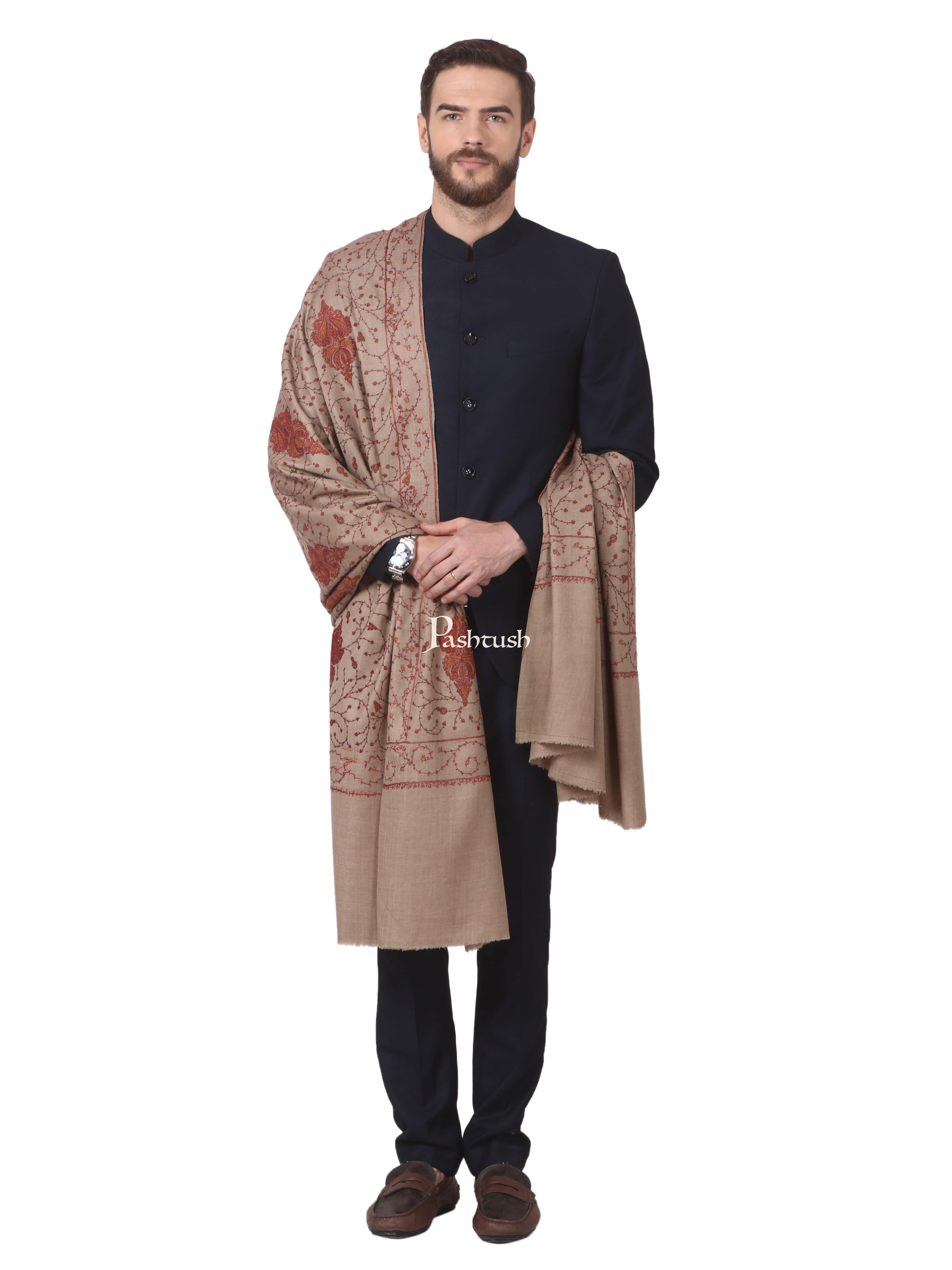 Pashtush Mens Heavy Embroidered Shawl In Extra Fine Wool Shawl - Image 6