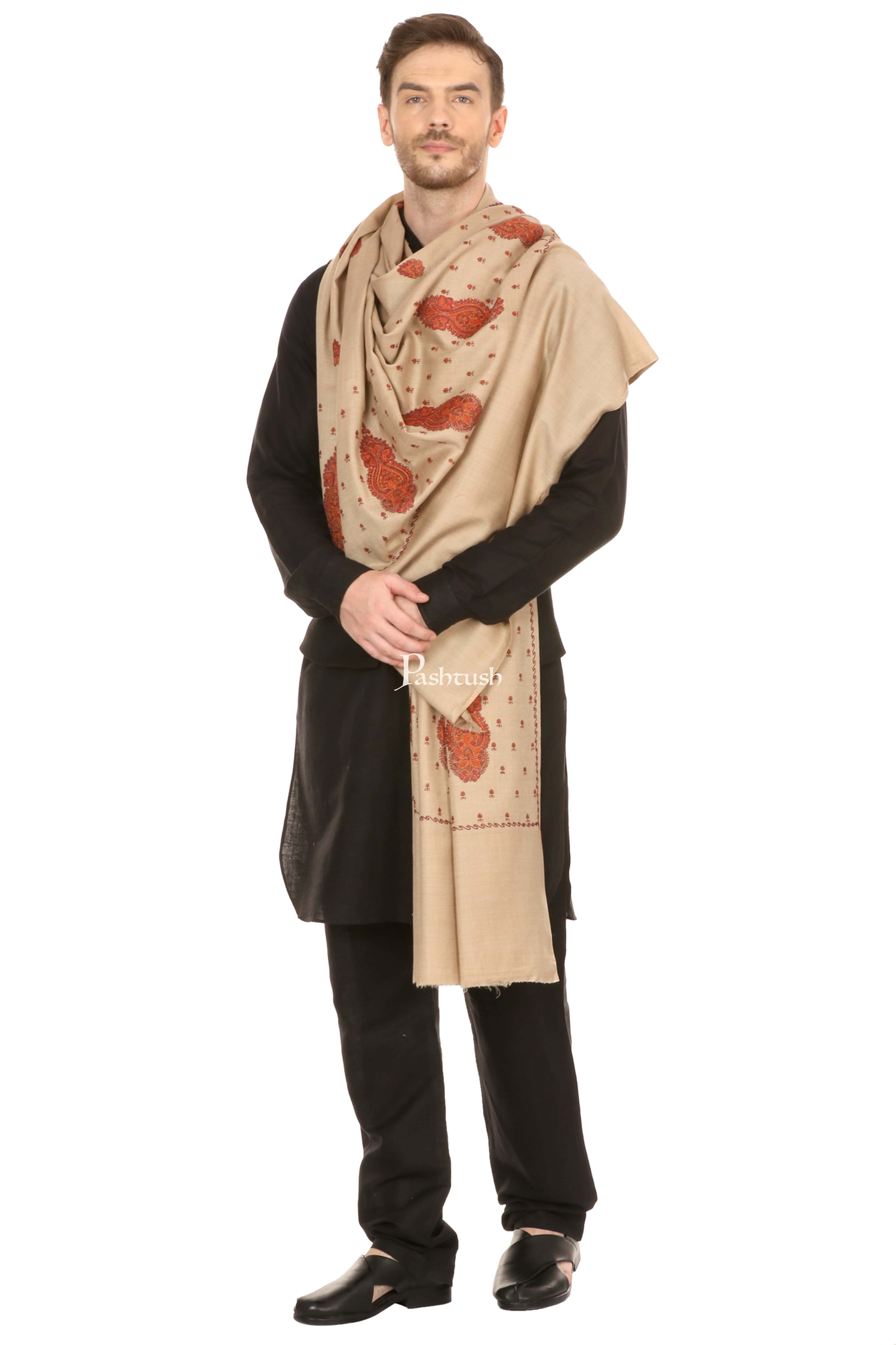 Pashtush Mens Embroidered Shawl In Extra Fine Wool Shawl - Image 3