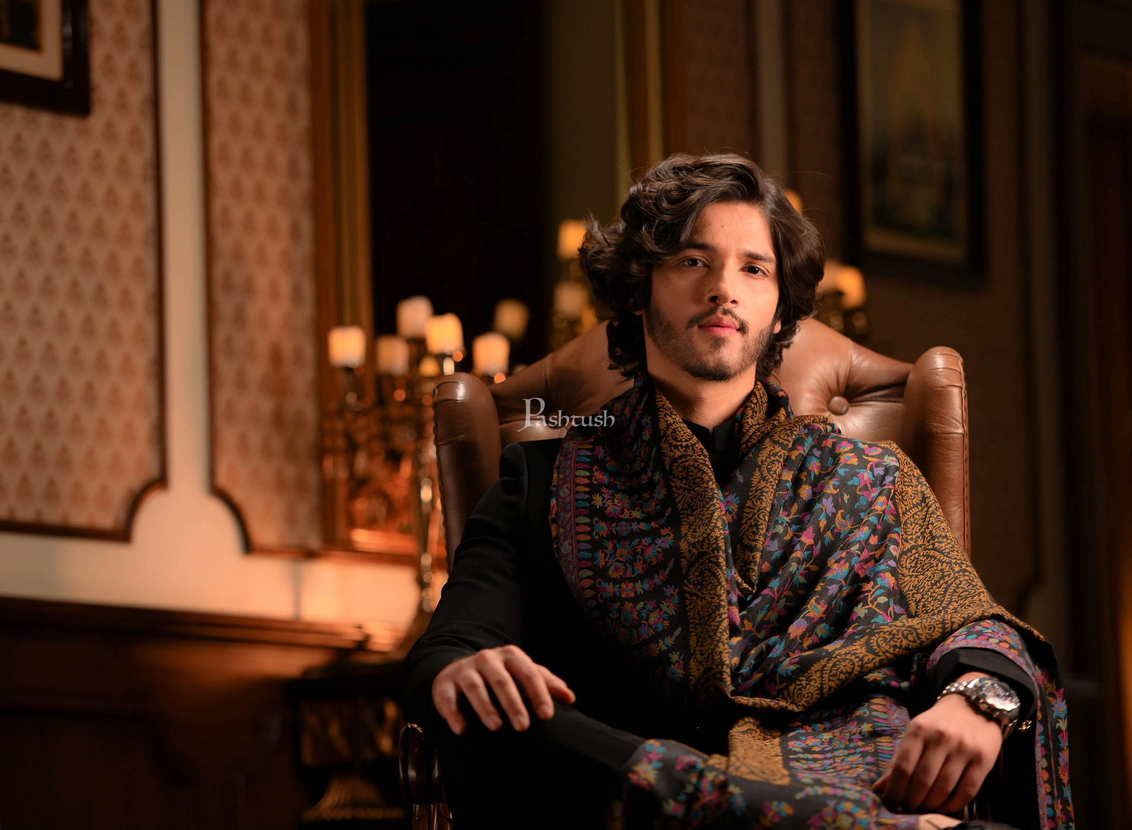 Pashtush Mens Ethnic Shawl, Mens Lohi , Full Size, Fine Wool - Image 3