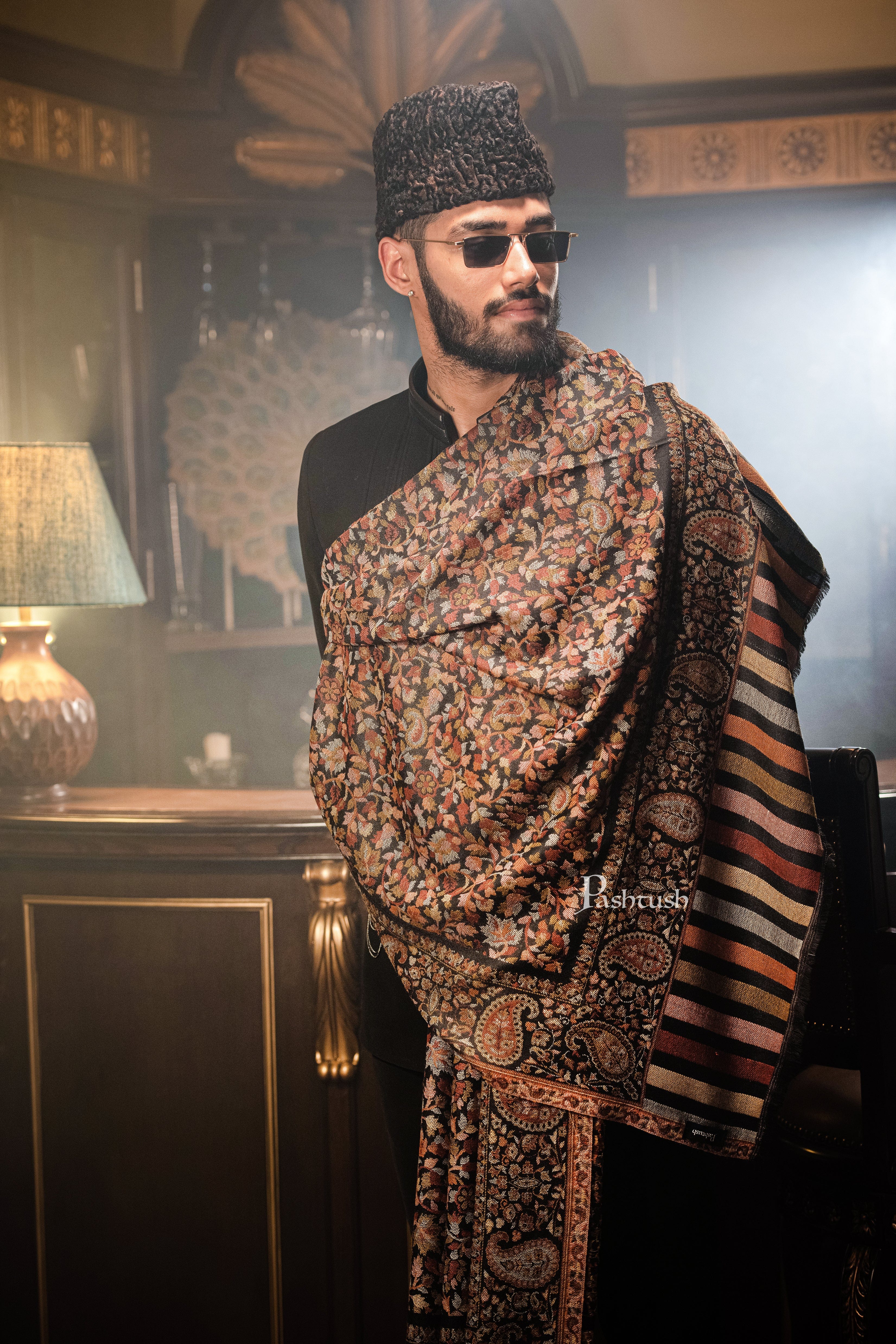 Pashtush Mens Ethnic Shawl, Mens Lohi , Full Size, Fine Wool - Image 5