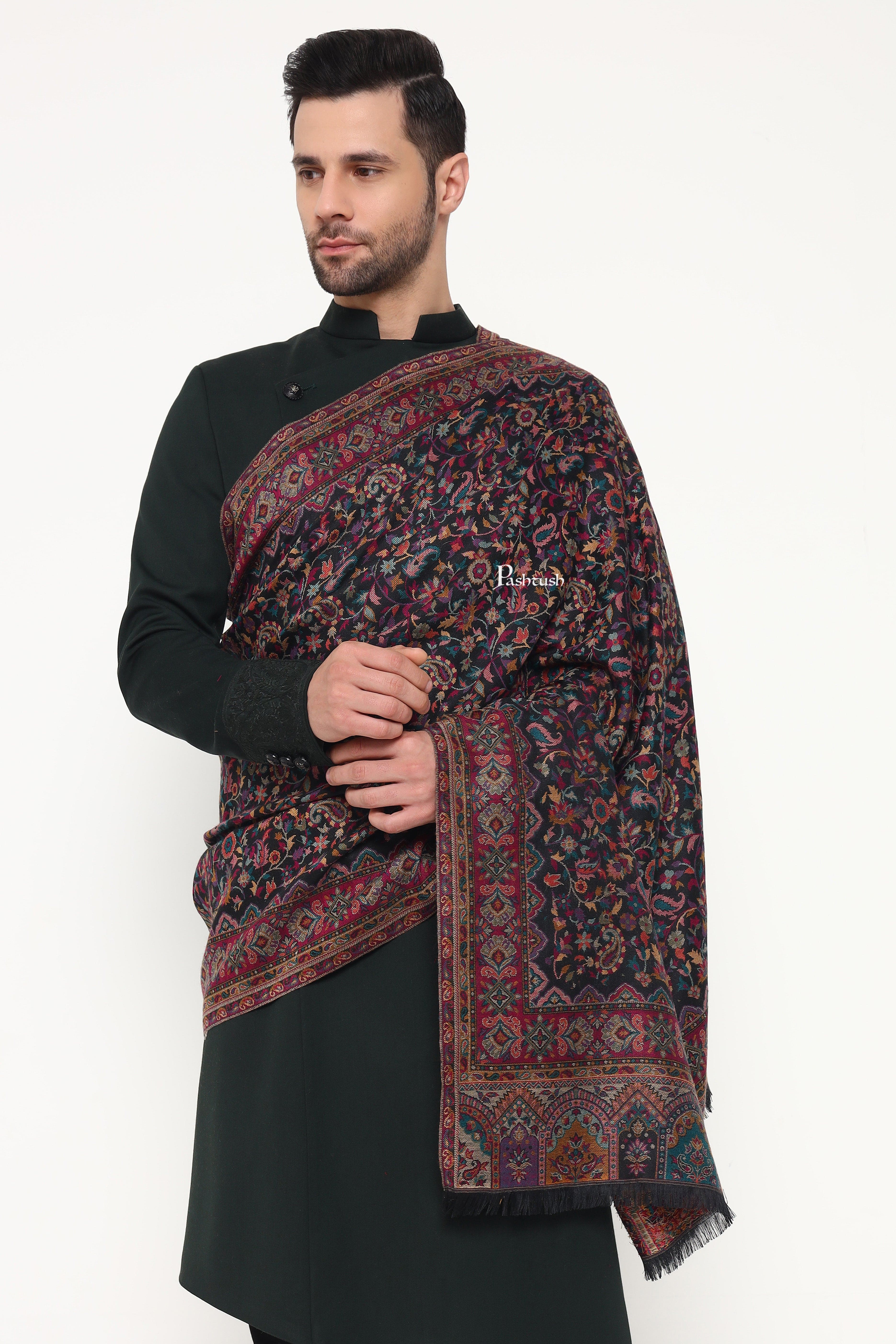 Pashtush Mens Ethnic Weave Stole, Woven Design, Black - Image 6
