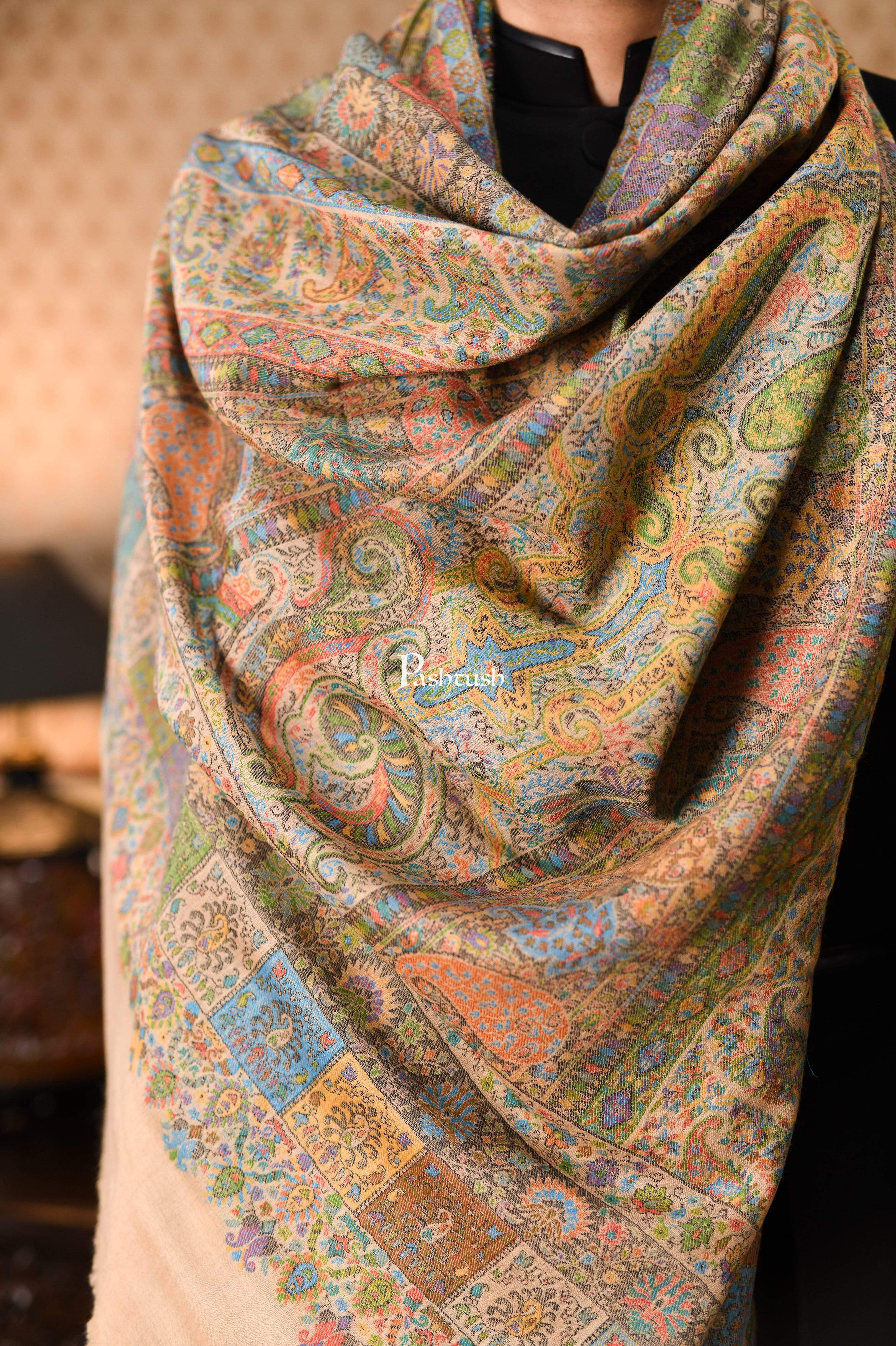 Pashtush Mens Extra Fine Ethnic Stole, Pure Wool, Woolmark Certificate - Image 3
