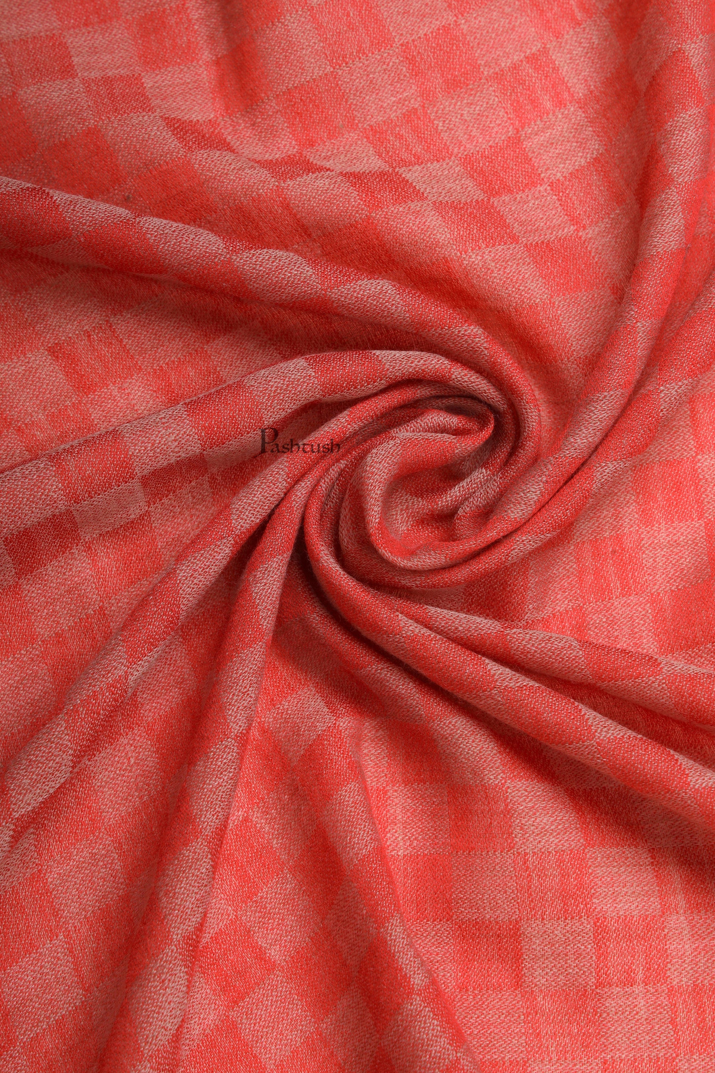 Pashtush Mens Extra Fine Wool Stole, Checkered Design, Red - Image 6
