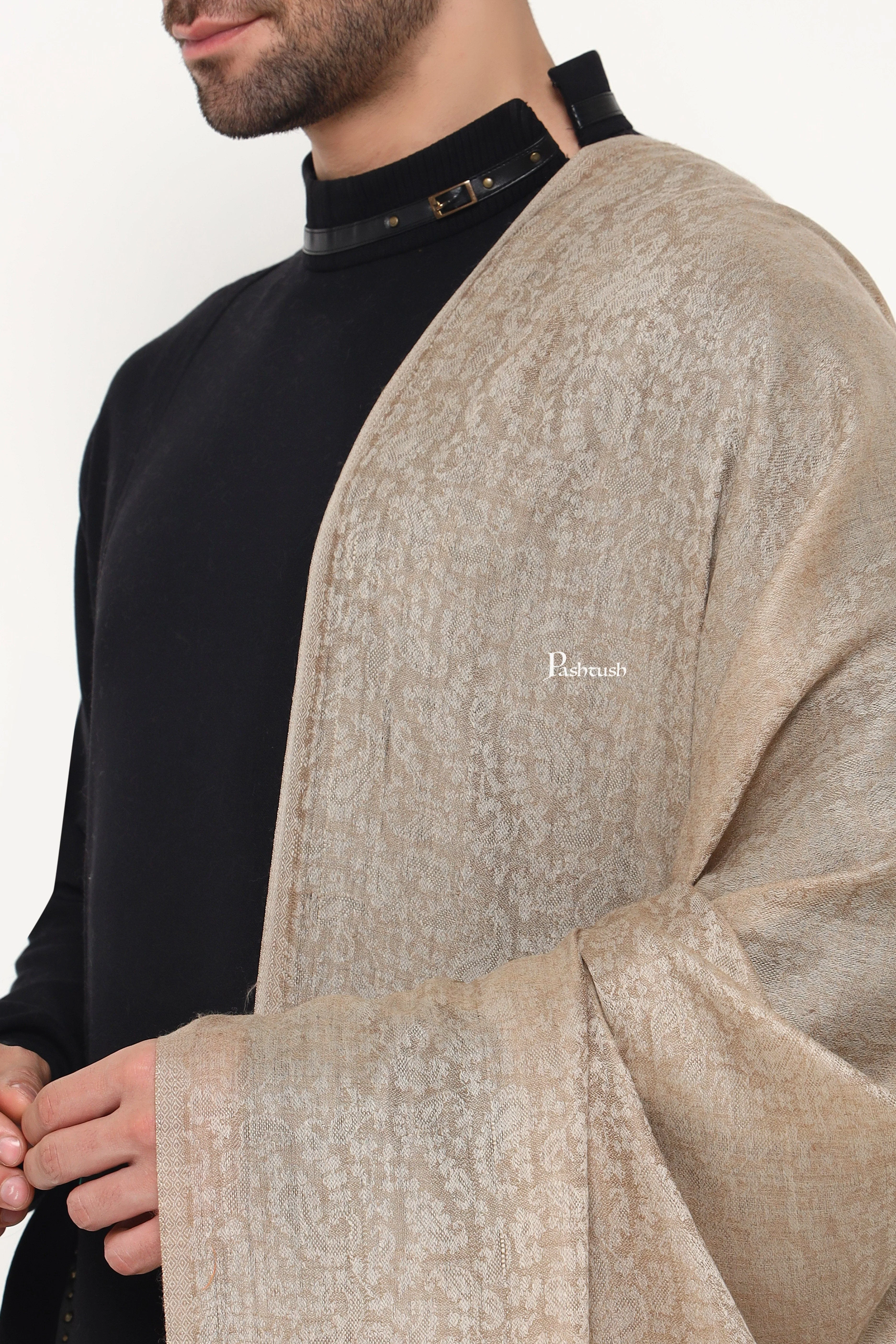 Pashtush Mens Extra Fine Wool Stole, Paisley Palla Design, Beige - Image 5