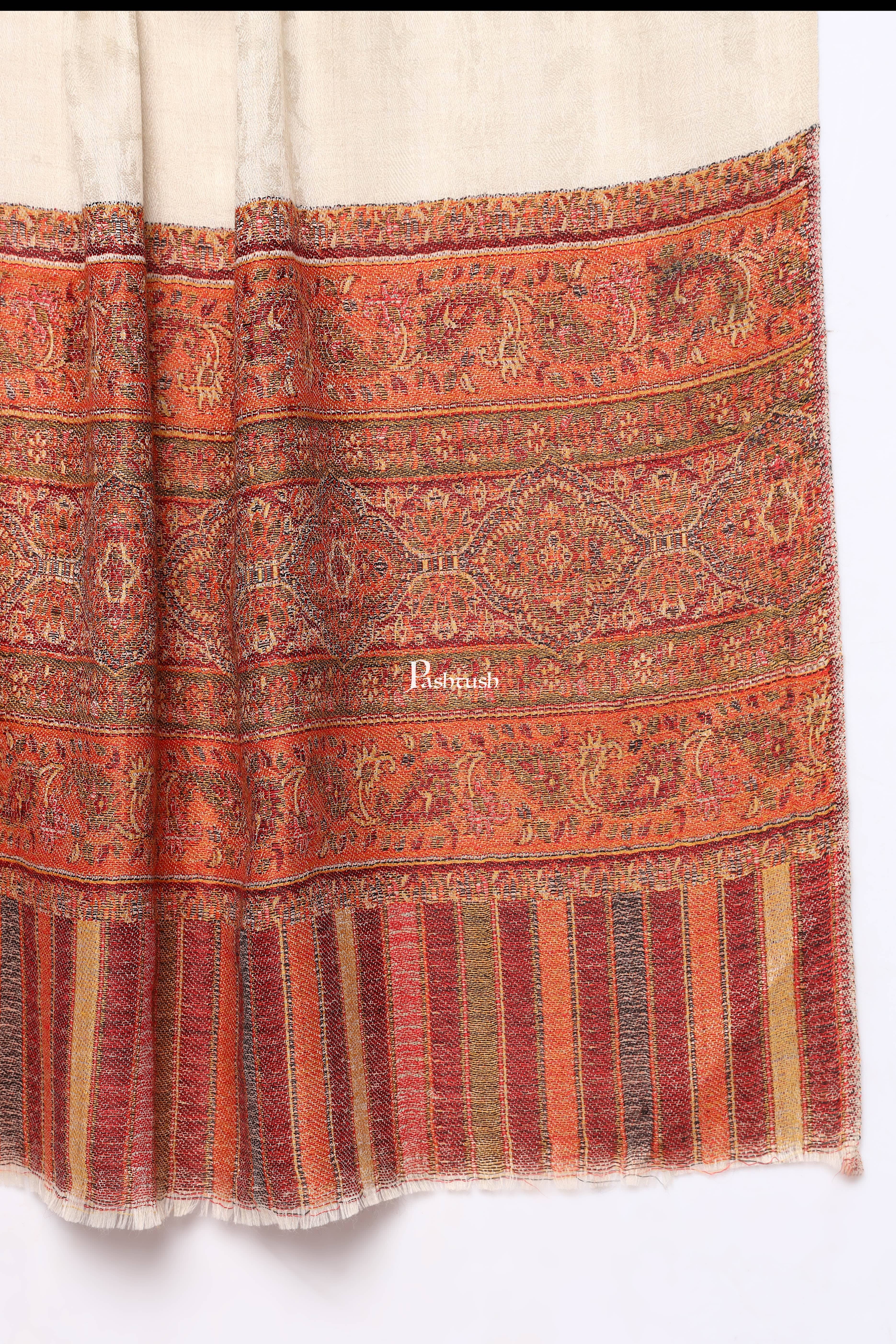 Pashtush Mens Extra Fine Wool Stole, Paisley Palla Design, Beige - Image 2