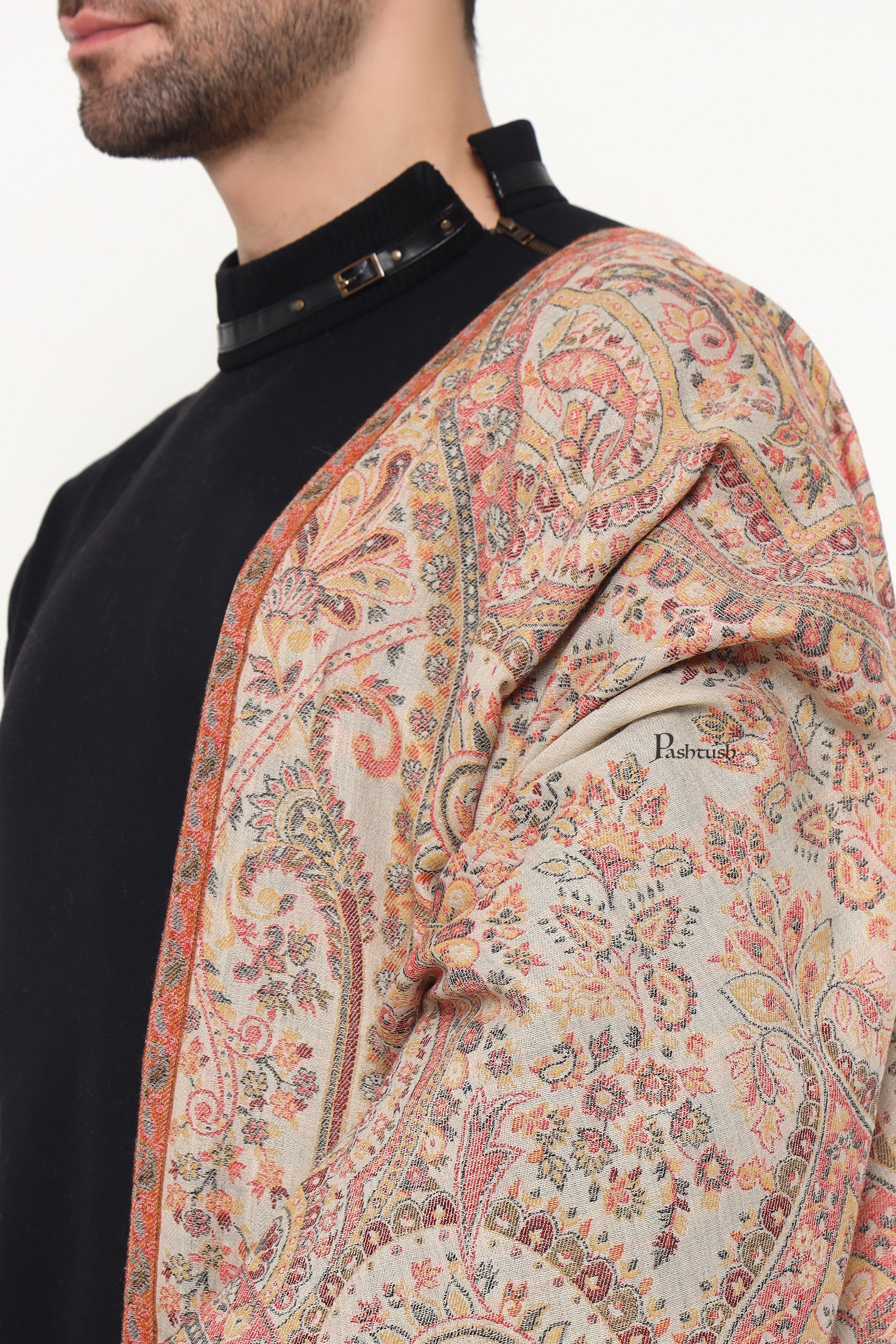 Pashtush Mens Extra Fine Wool Stole, Paisley Weave Design, Beige - Image 5