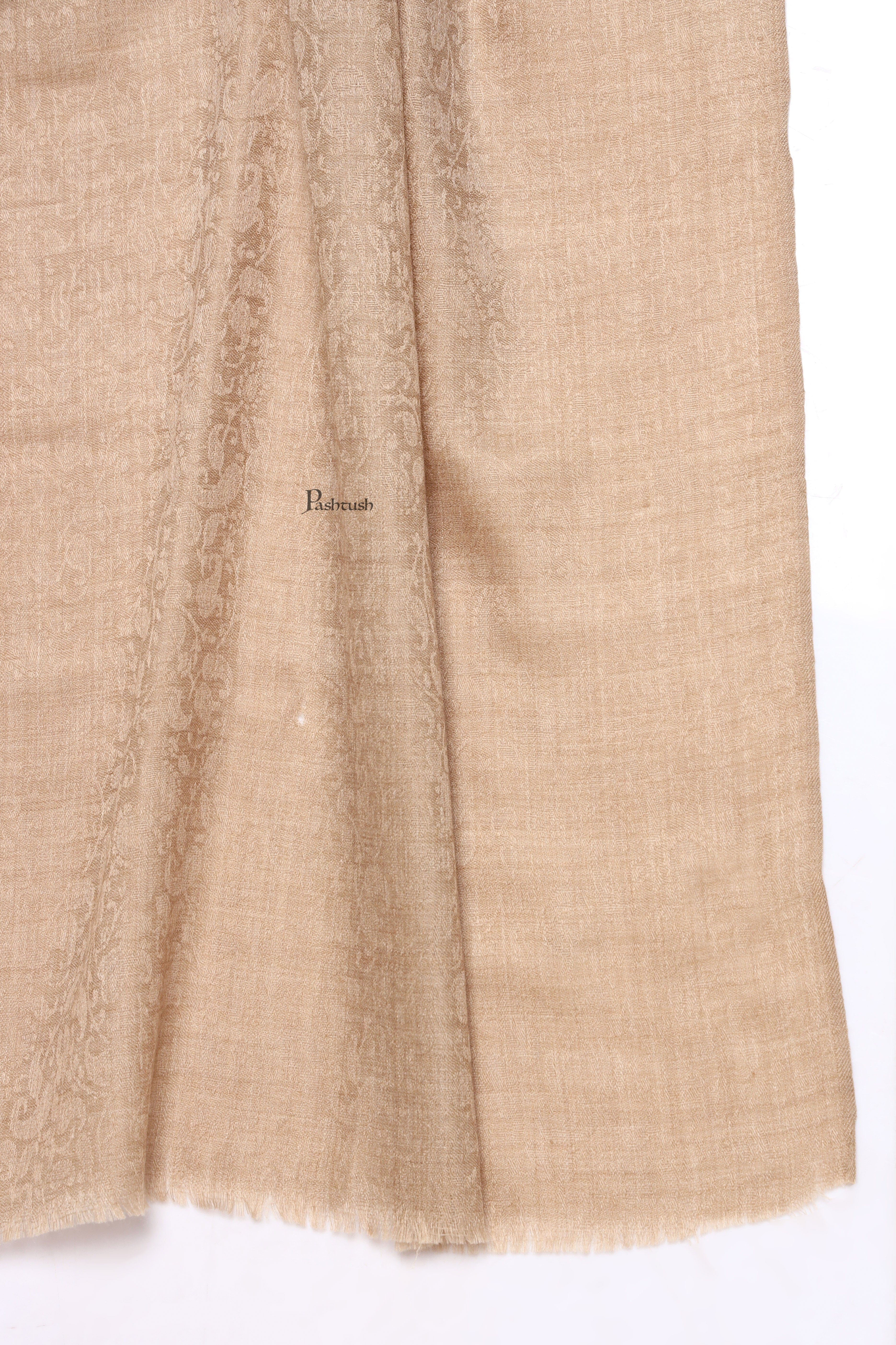 Pashtush Mens Extra Fine Wool Stole, Paisley Weave Design, Taupe - Image 2