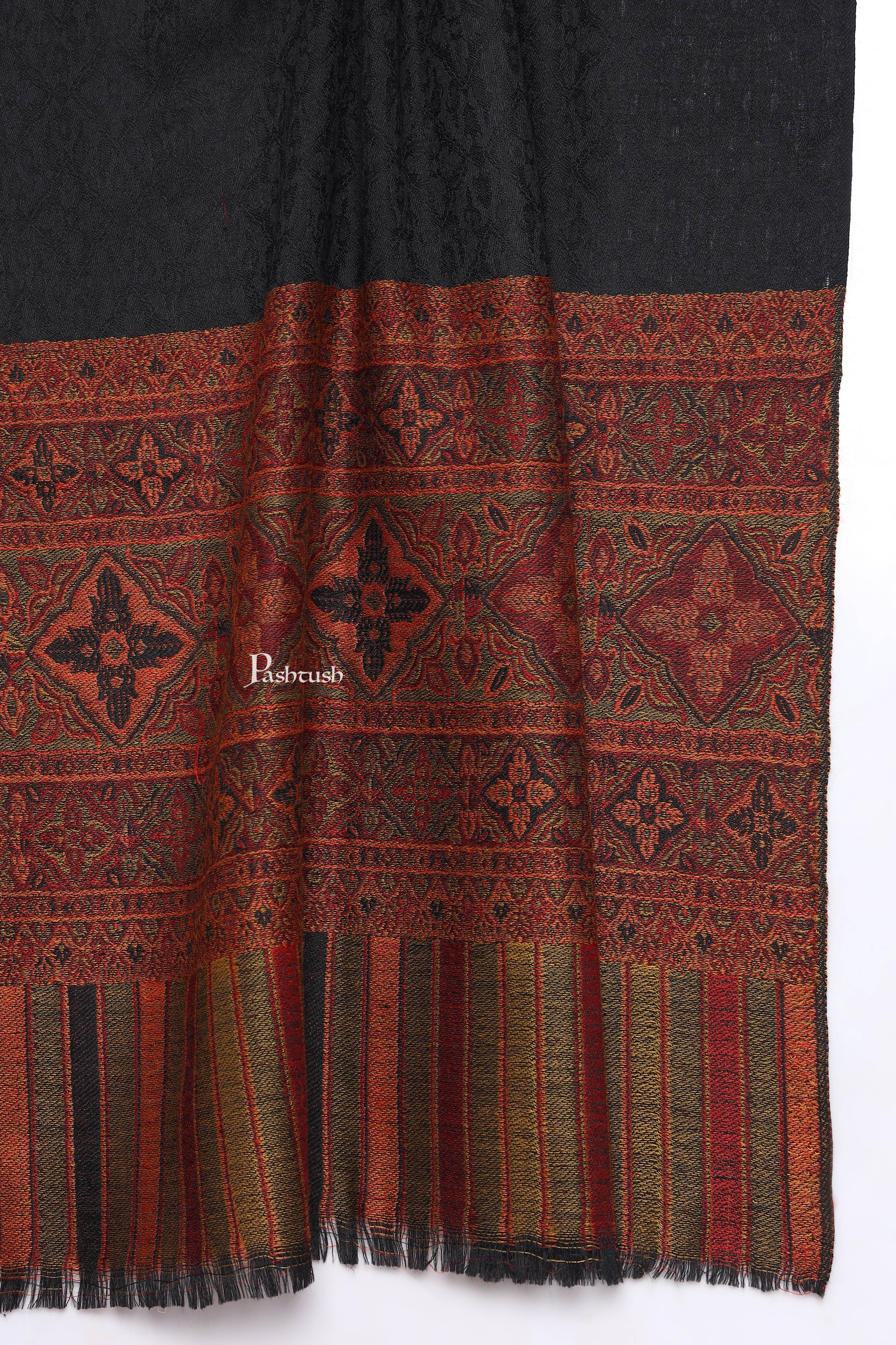 Pashtush Mens Extra Fine Wool Stole, Pasiley Palla Design, Black - Image 2