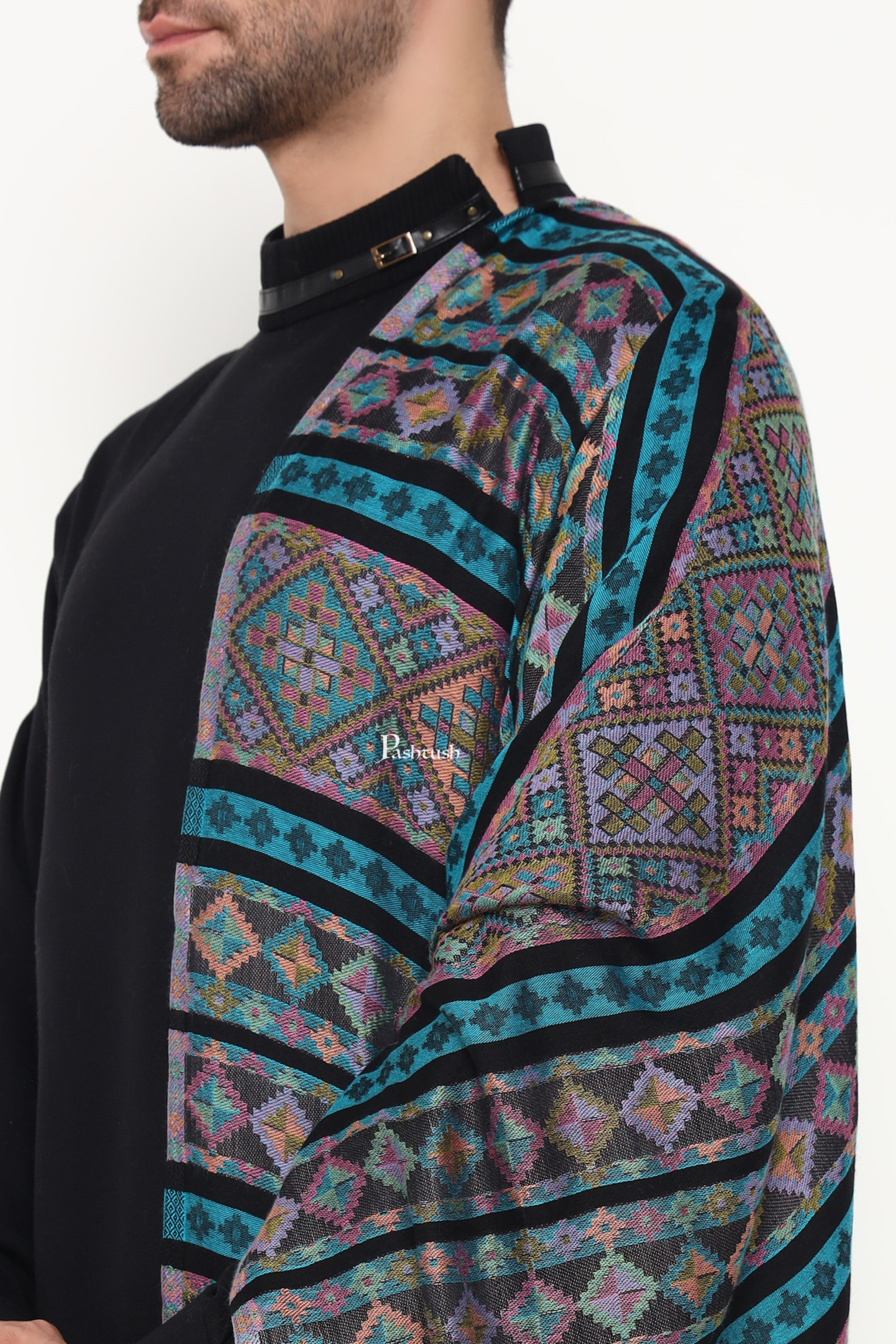 Pashtush Mens Extra Soft Bamboo Stole, Aztec Design, Blue - Image 5