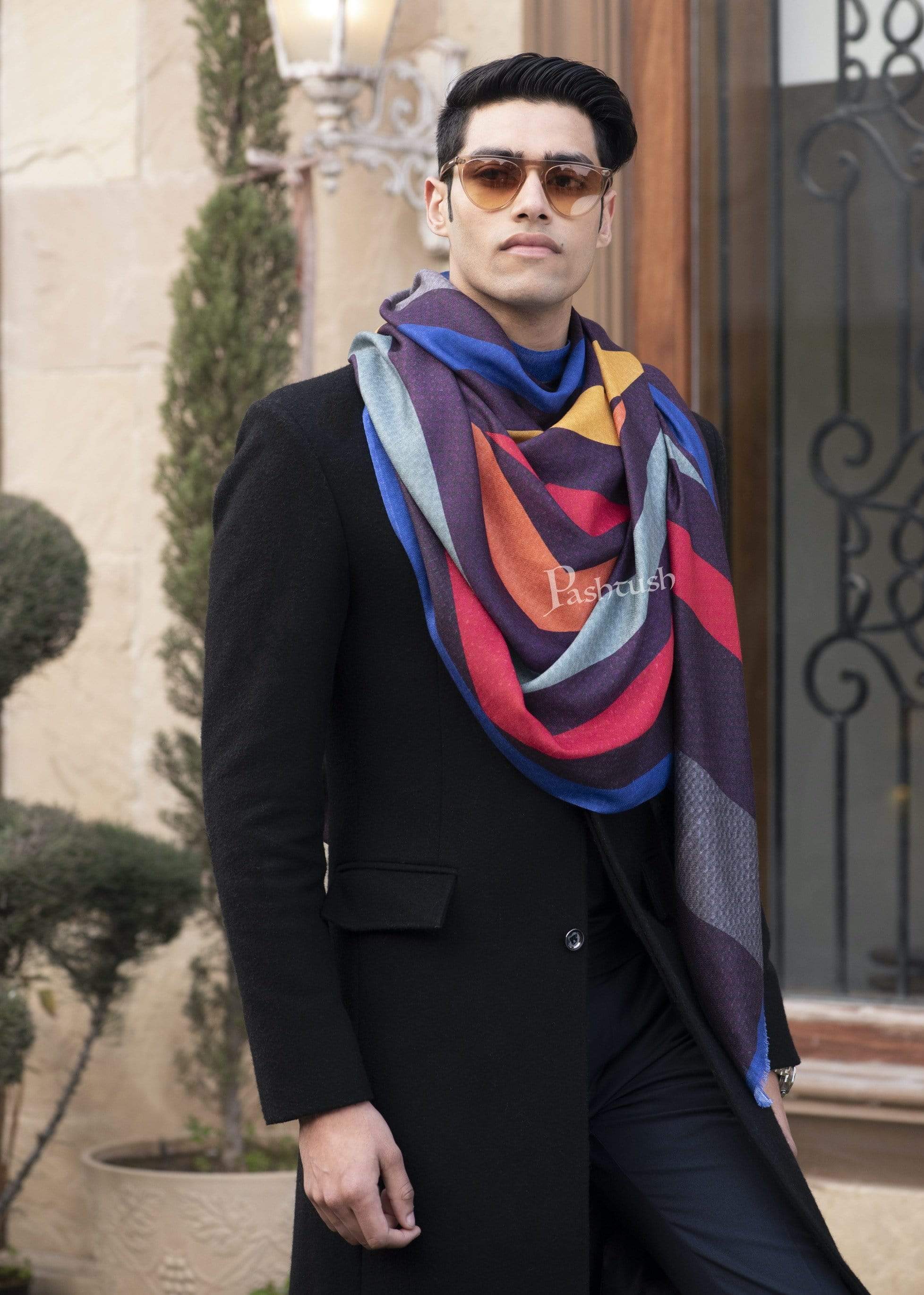 Pashtush Mens Extra Soft, Printed Bamboo Scarf, Bold Freedom Stripes - Image 3
