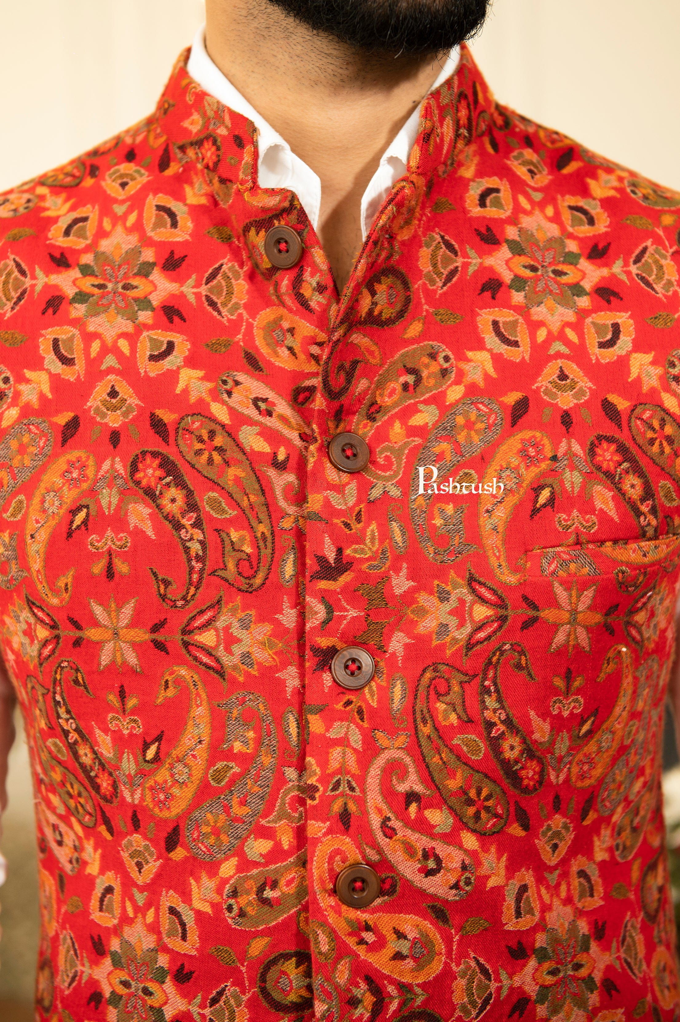 Pashtush Mens Faux Pashmina Jacket, Antique Design, Multicolour - Image 4