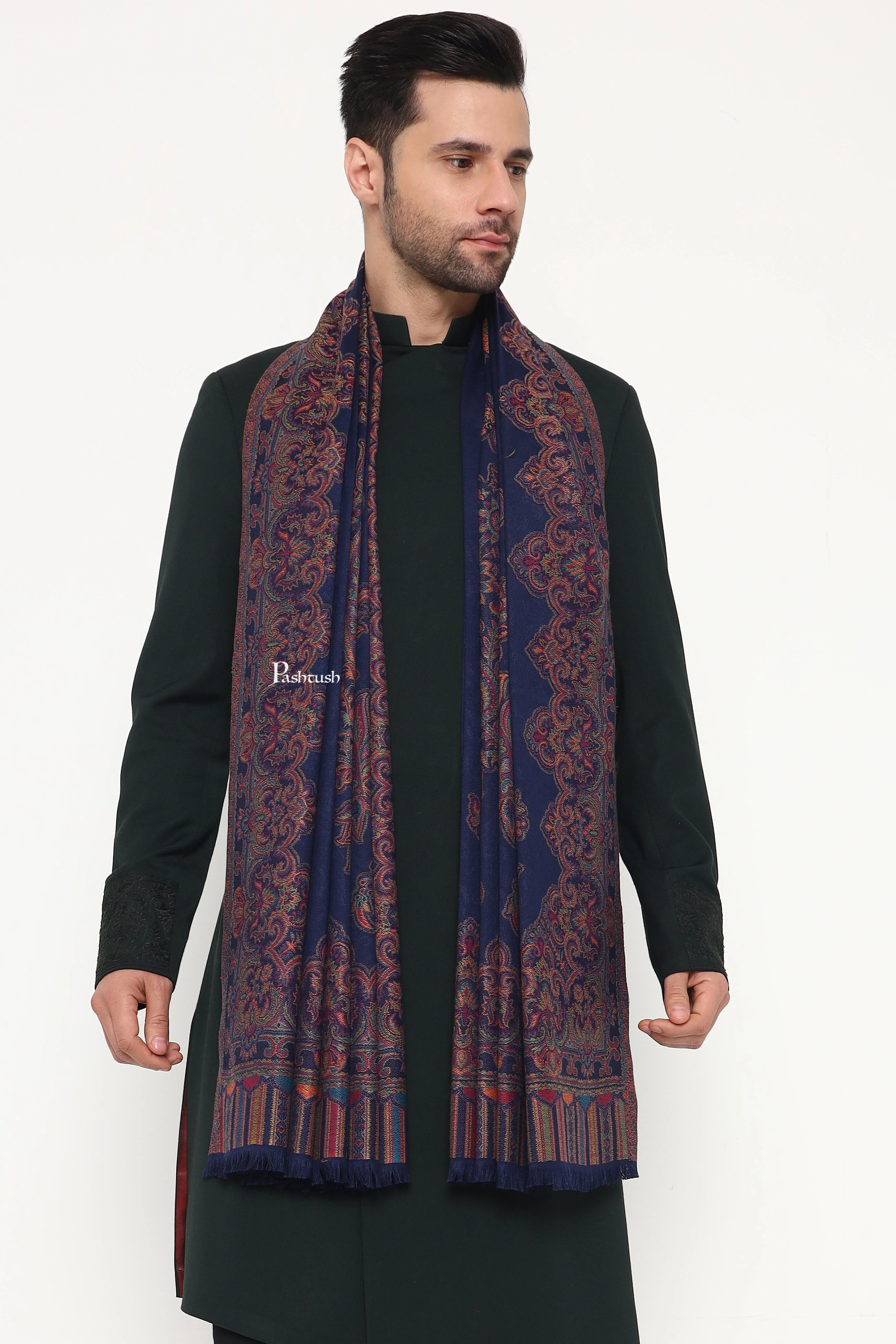 Pashtush Mens Faux Pashmina Stole, Ambi Design, Blue - Image 5