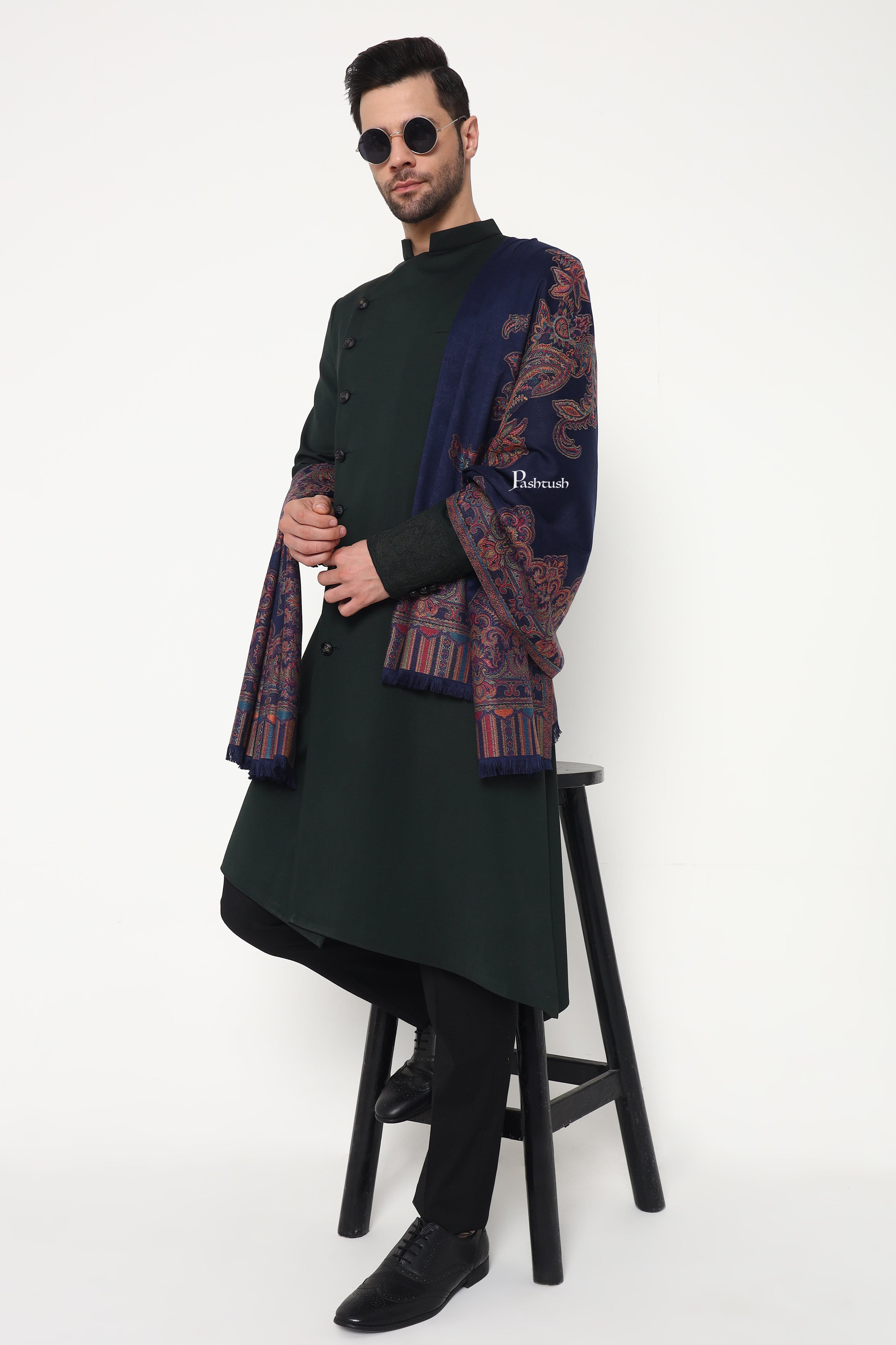 Pashtush Mens Faux Pashmina Stole, Ambi Design, Blue - Image 7