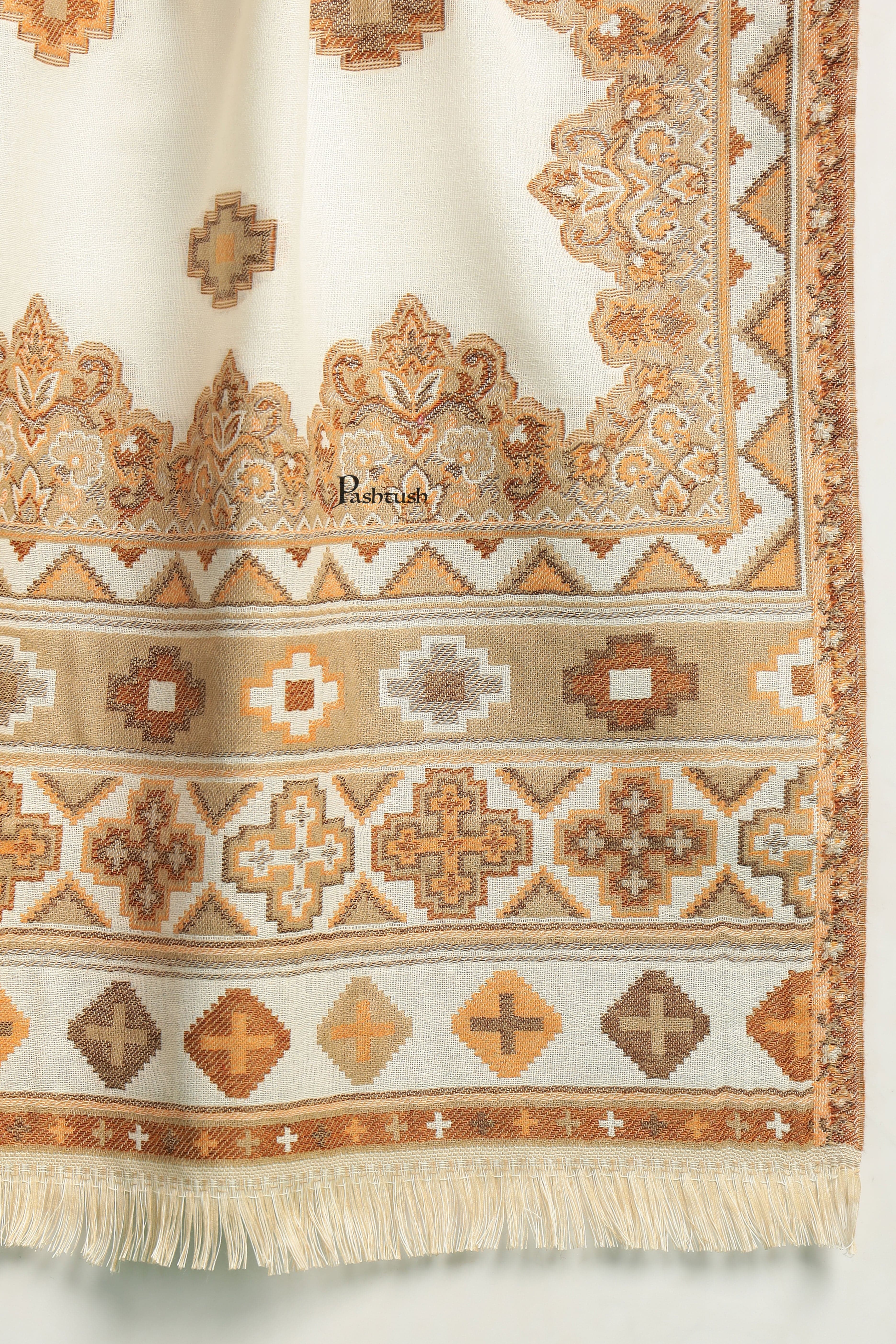 Pashtush Mens Faux Pashmina Stole, Aztec Design Design, Ivory - Image 2