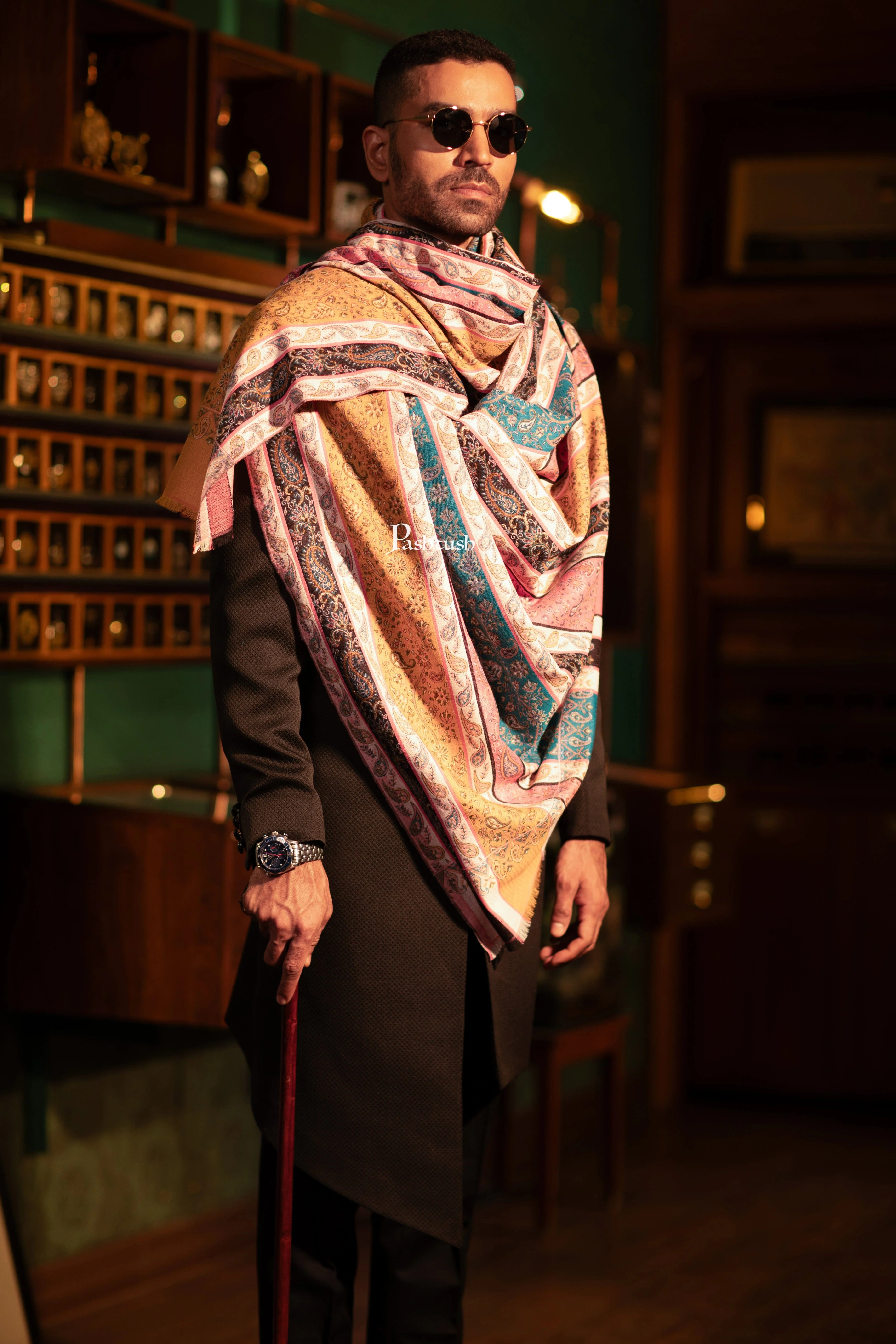 Pashtush Mens Faux Pashmina Stole, Multi Stripe Design, Multicolour - Image 6