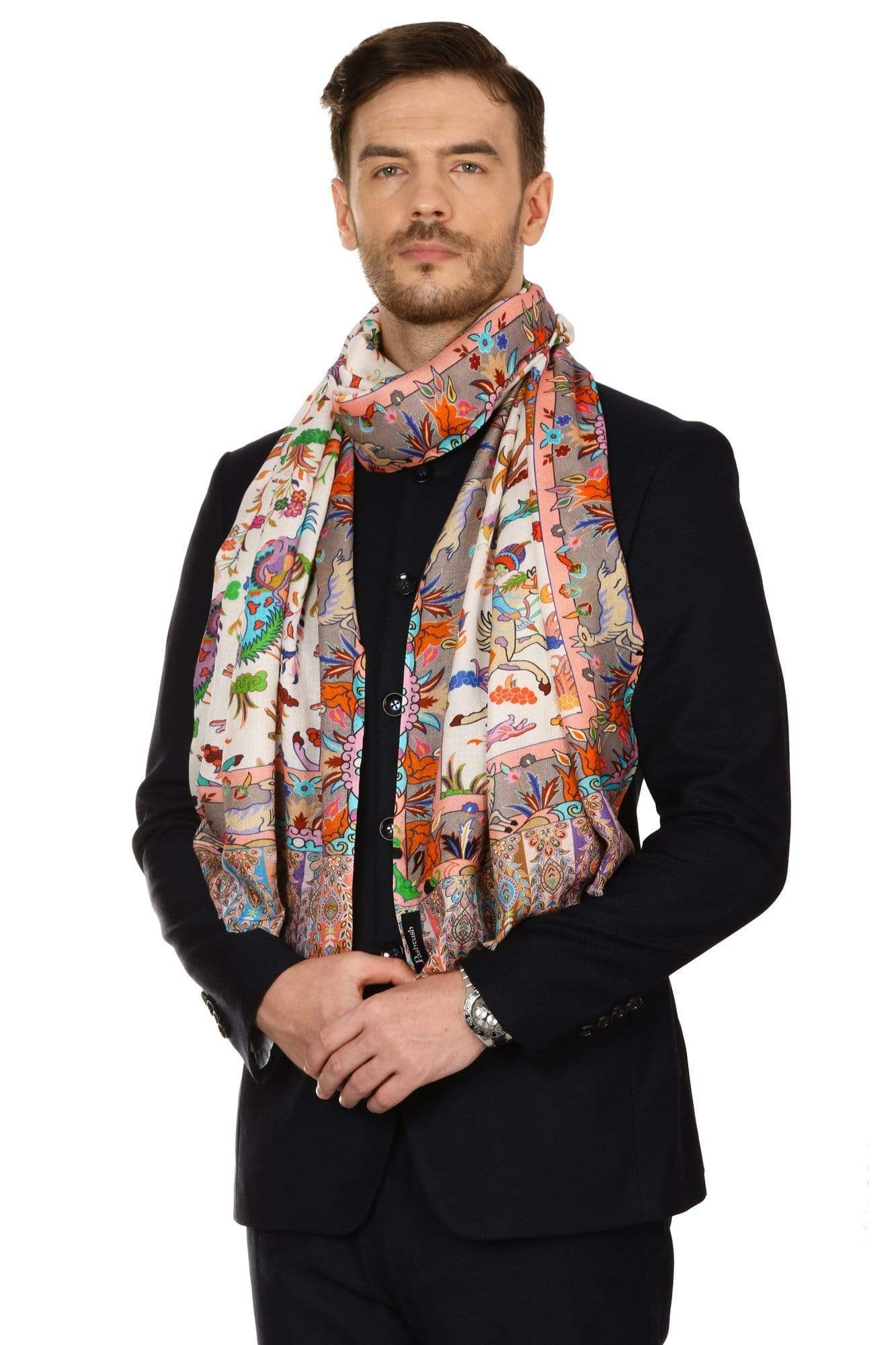 Pashtush Mens Fine Soft Ethnic Stole - Multi Color - Image 5