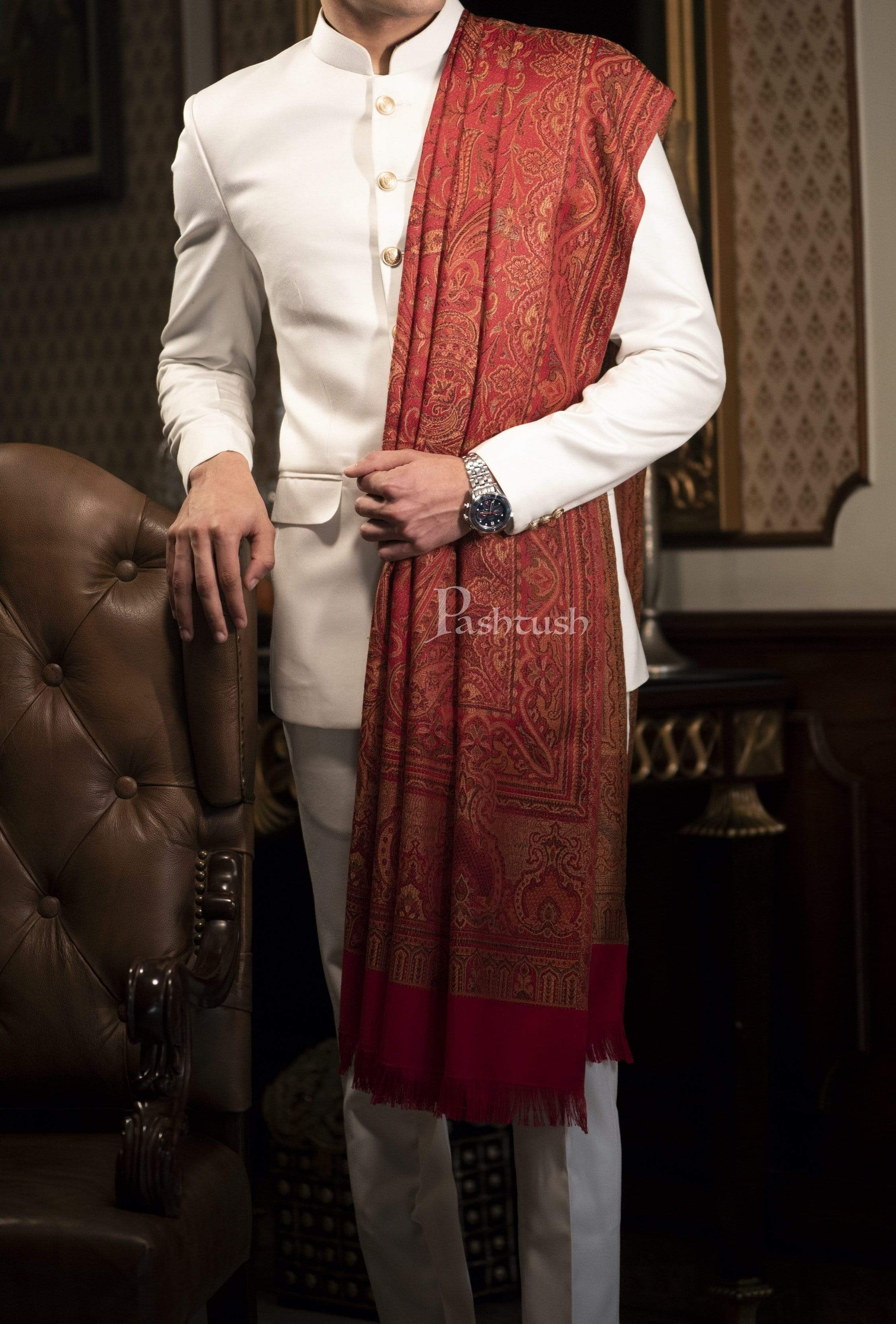 Pashtush Mens Fine Soft Ethnic Stole, Reversible - Image 2