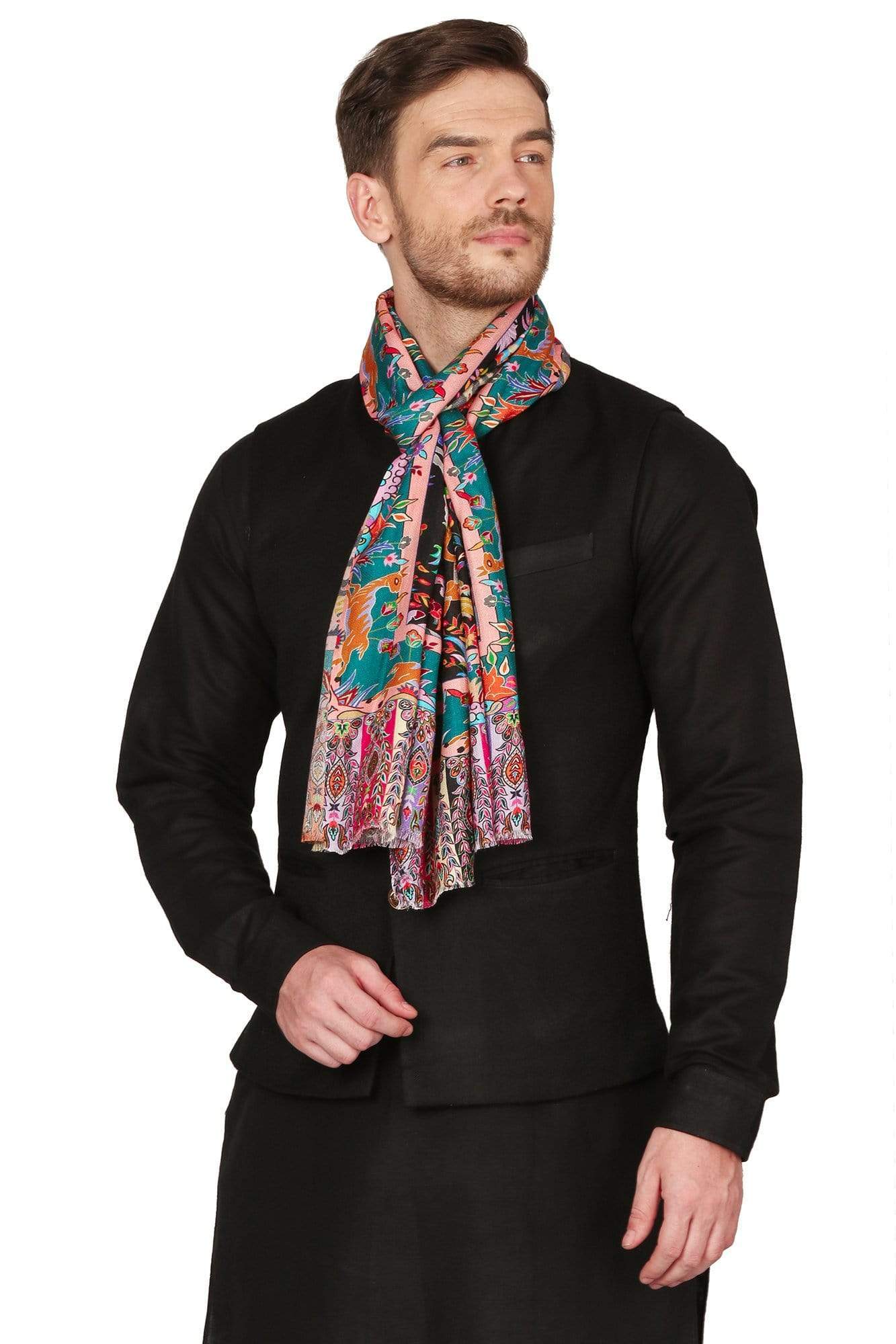 Pashtush Mens Fine Soft Bamboo Stole, Shikaardar Design - Black - Image 4