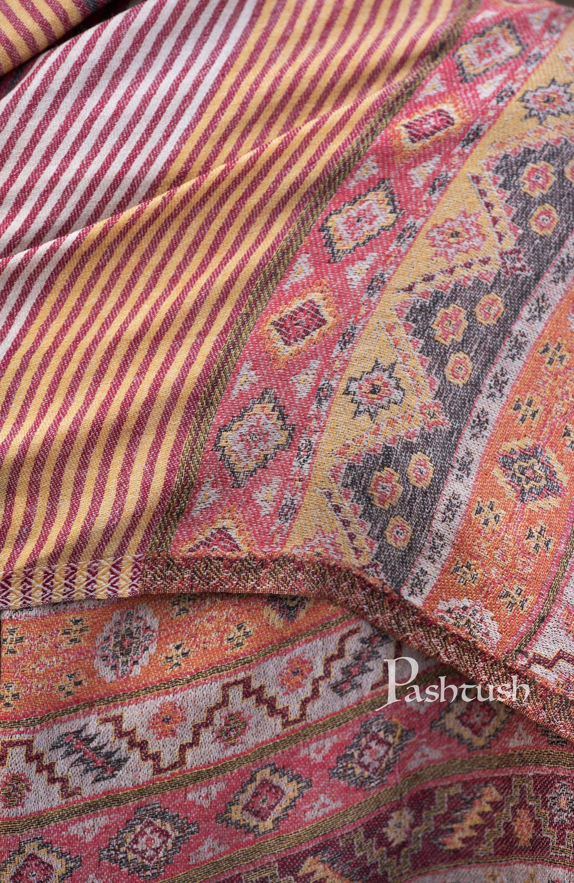 Pashtush Mens Fine Wool Ethnic Stole, Salmon - Image 5