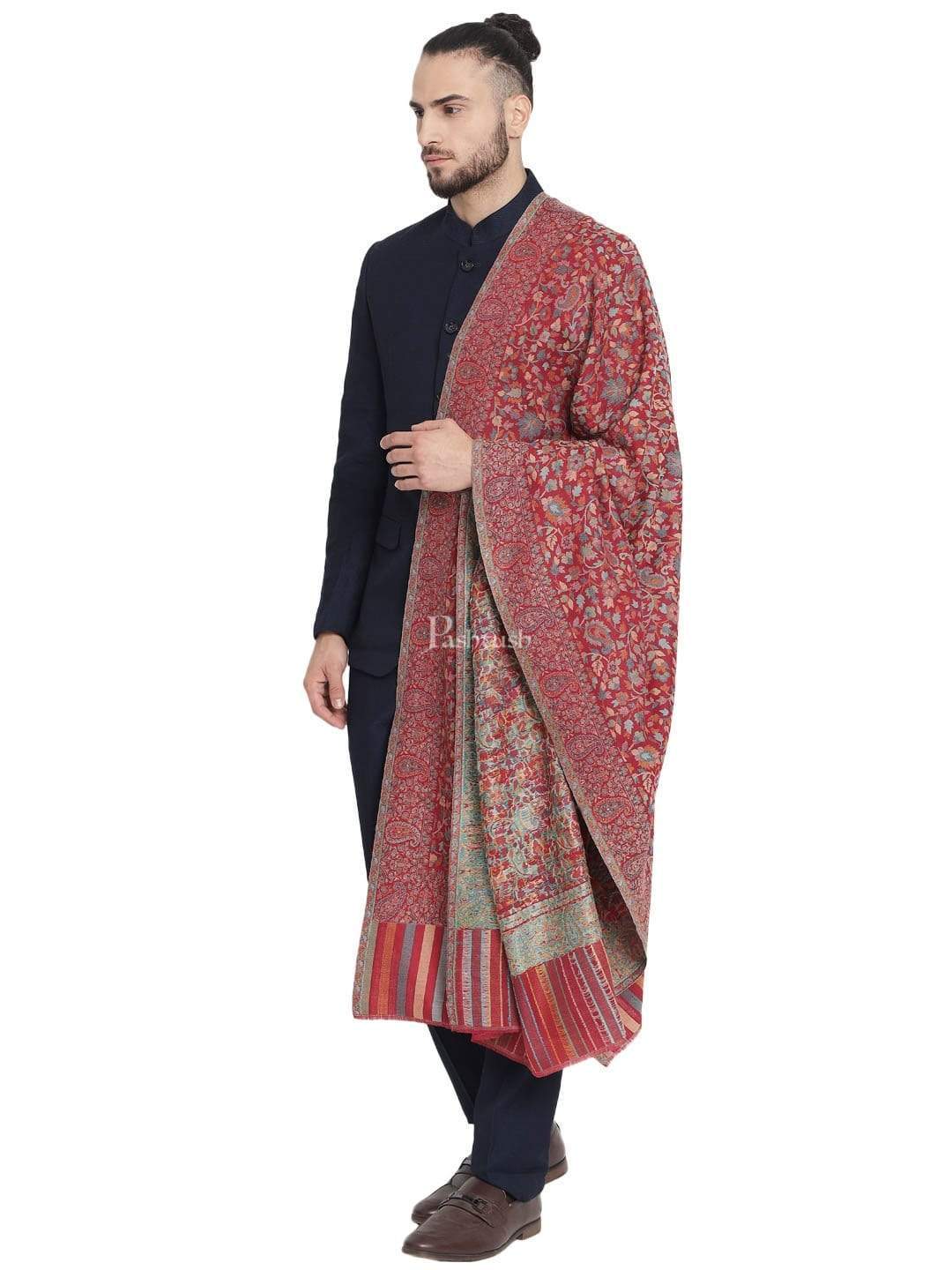 Pashtush Mens Fine Wool Ethnic Weave Stole, Soft And Warm - Image 2