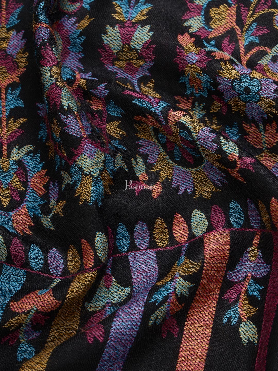 Pashtush mens Fine Wool shawl, Ethnic design, Black, Mens Lohi, Full Size - Image 2