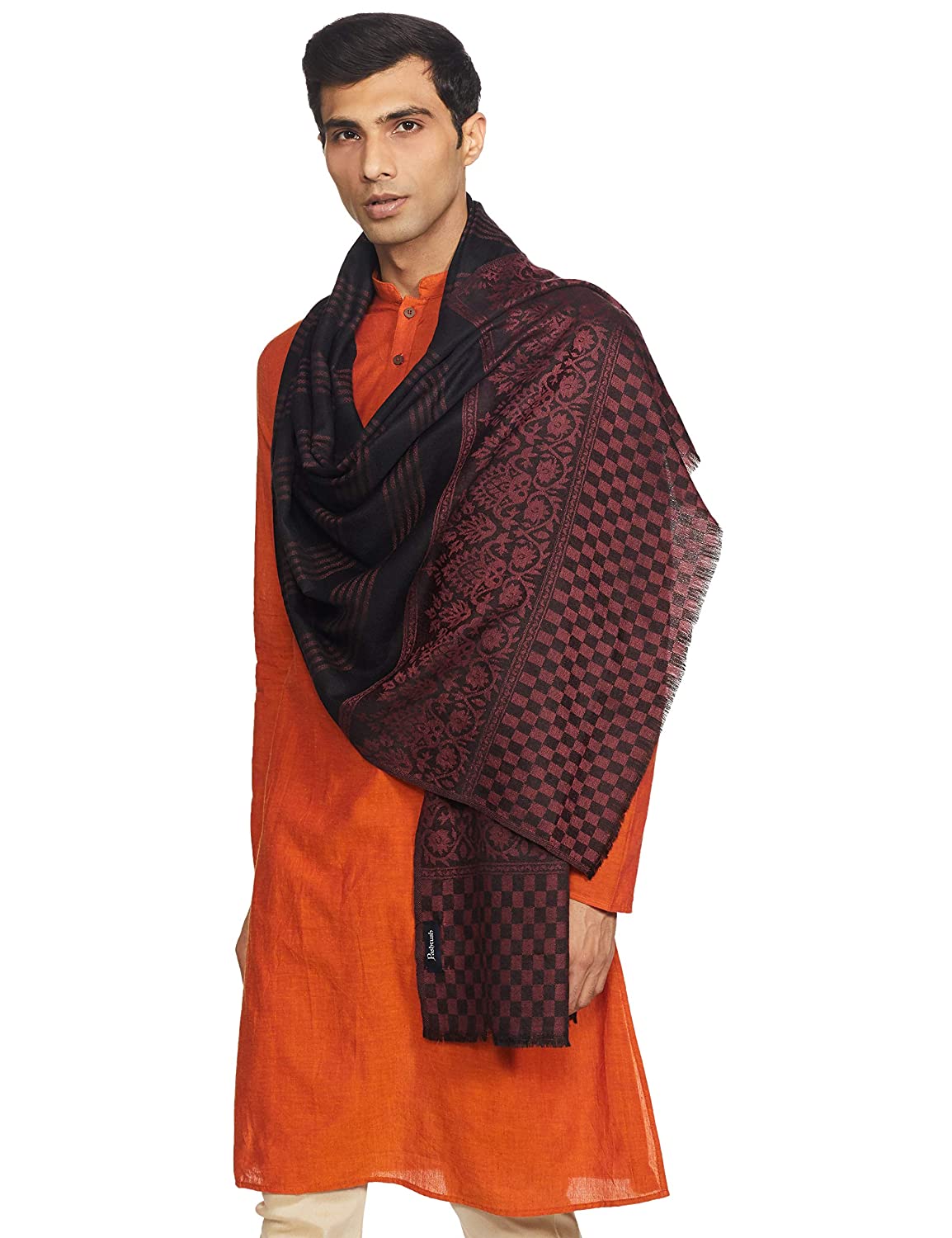 Pashtush Mens Fine Wool Stole, Cardinal Red - Image 5