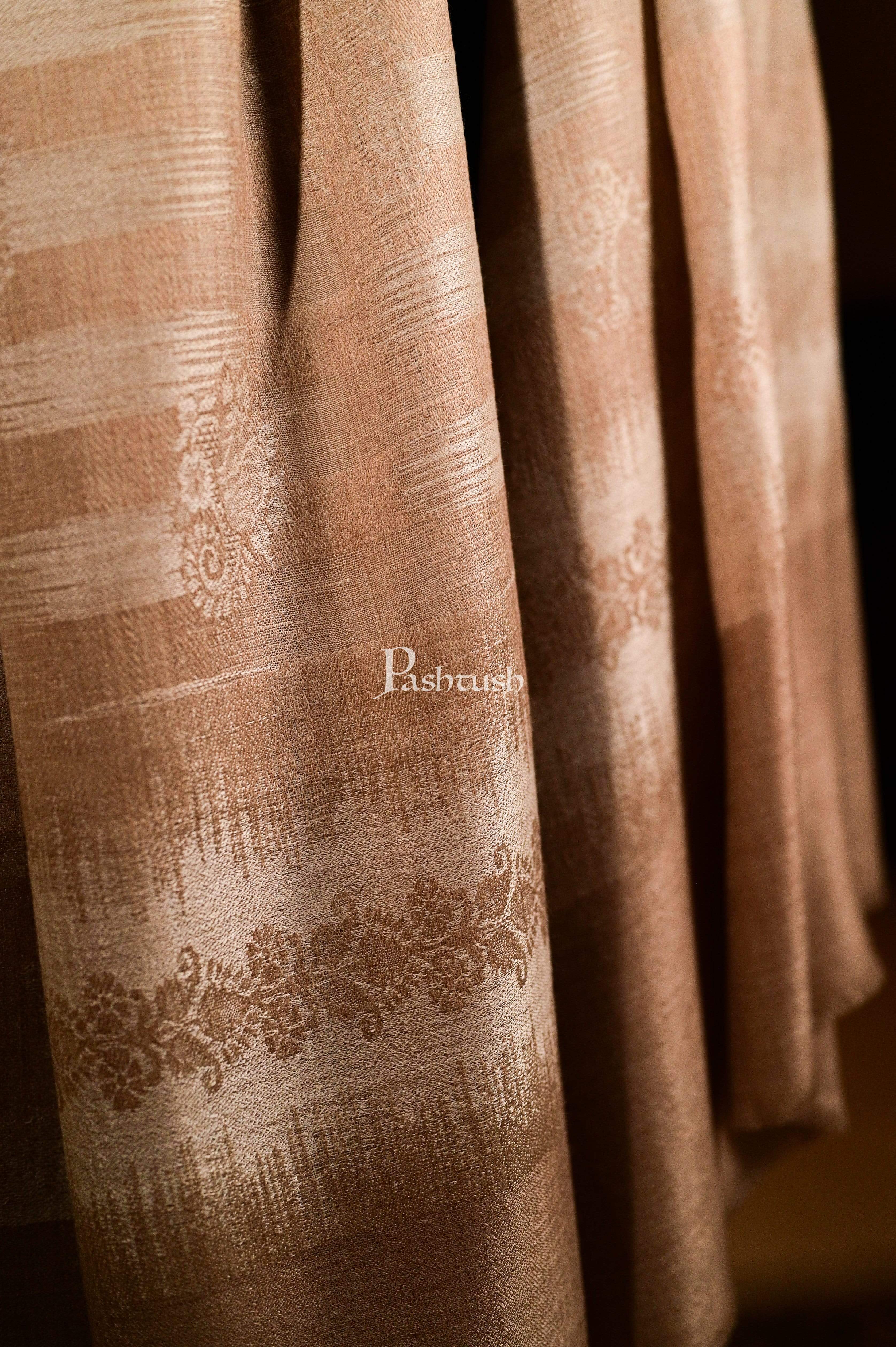 Pashtush Mens Fine Wool Stole, Ikkat Design, Beige - Image 2