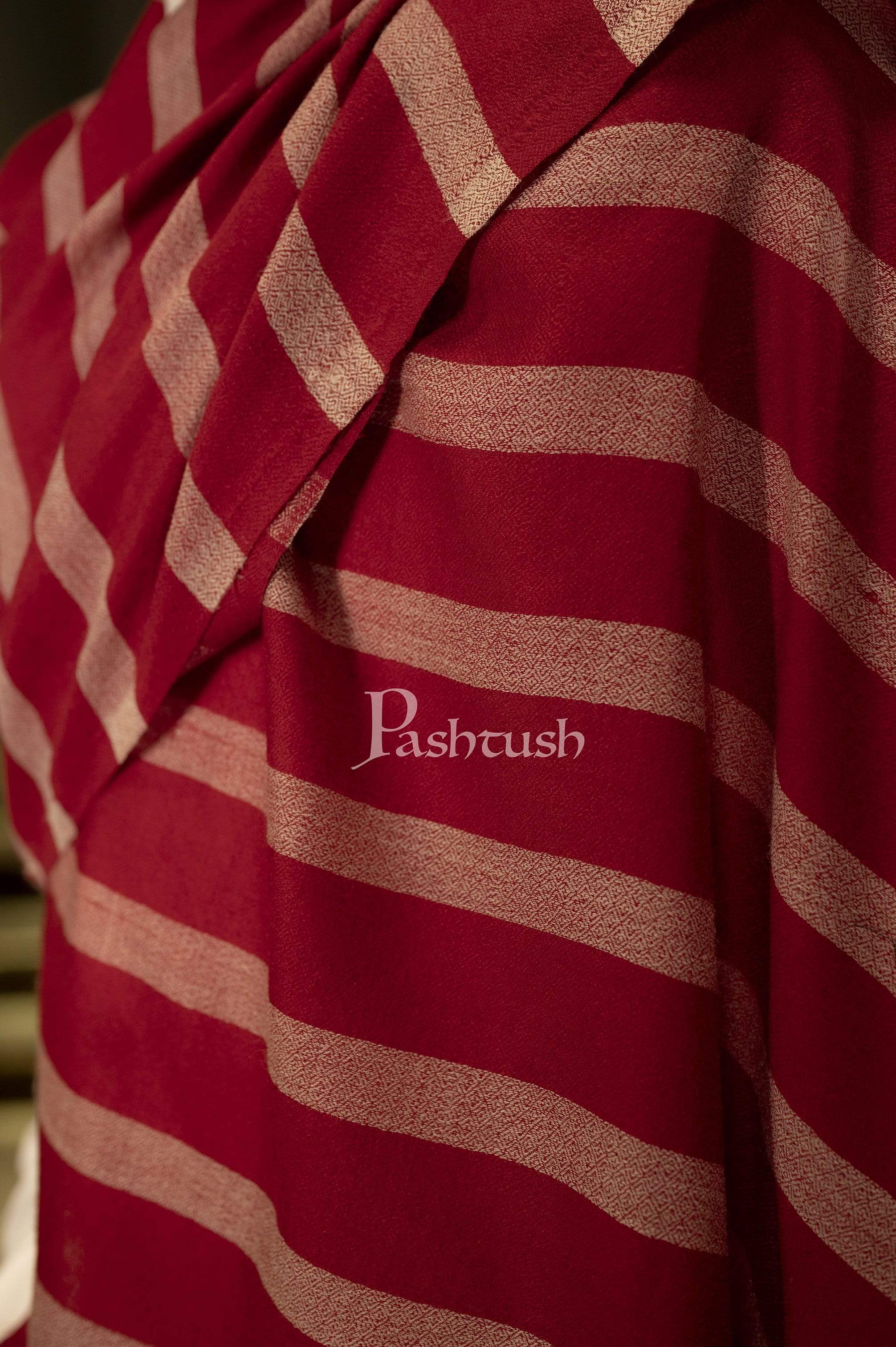 Pashtush Mens Fine Wool Stole, Maroon - Image 2