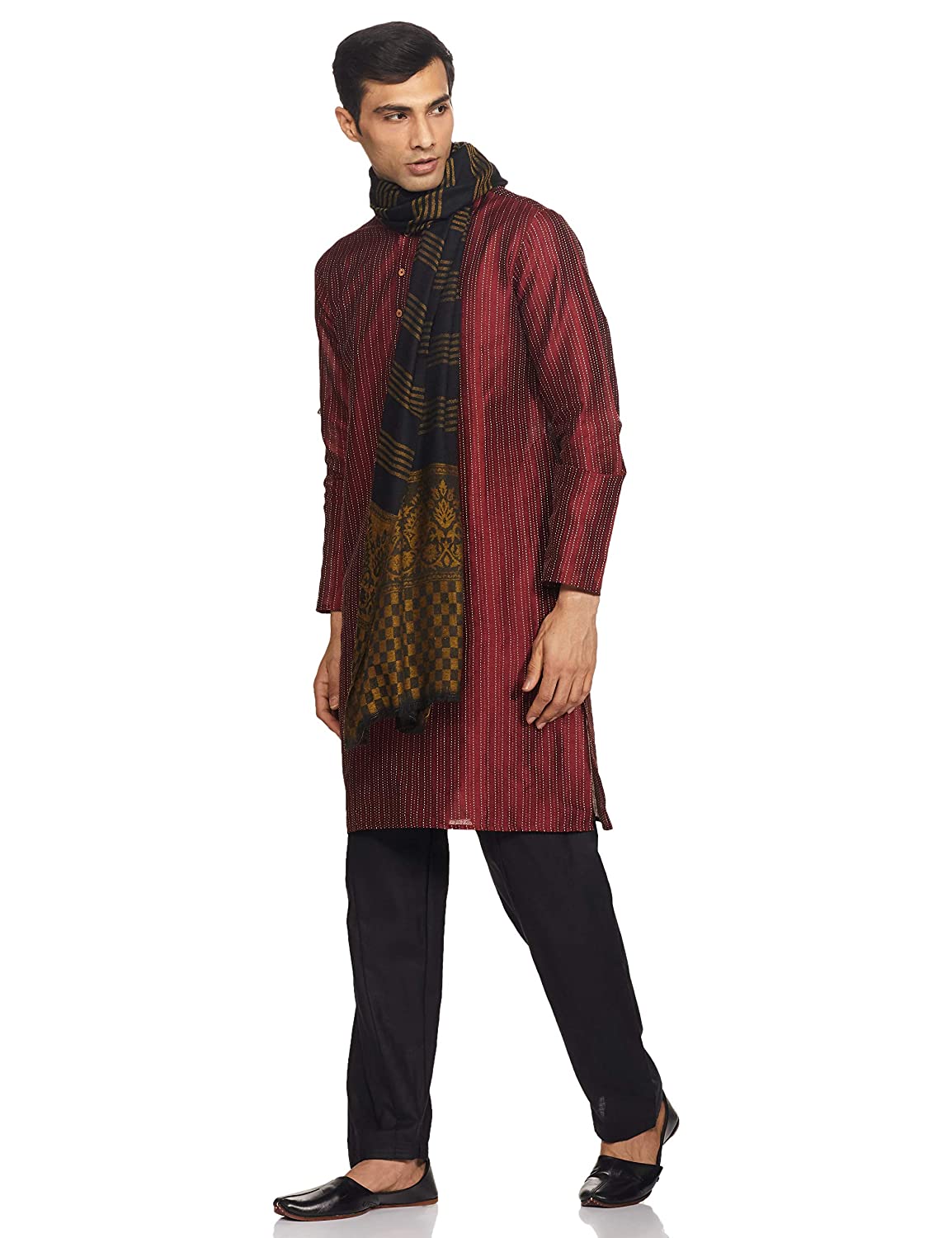 Pashtush Mens Fine Wool Stole, Tuscan Sun, Black - Image 8