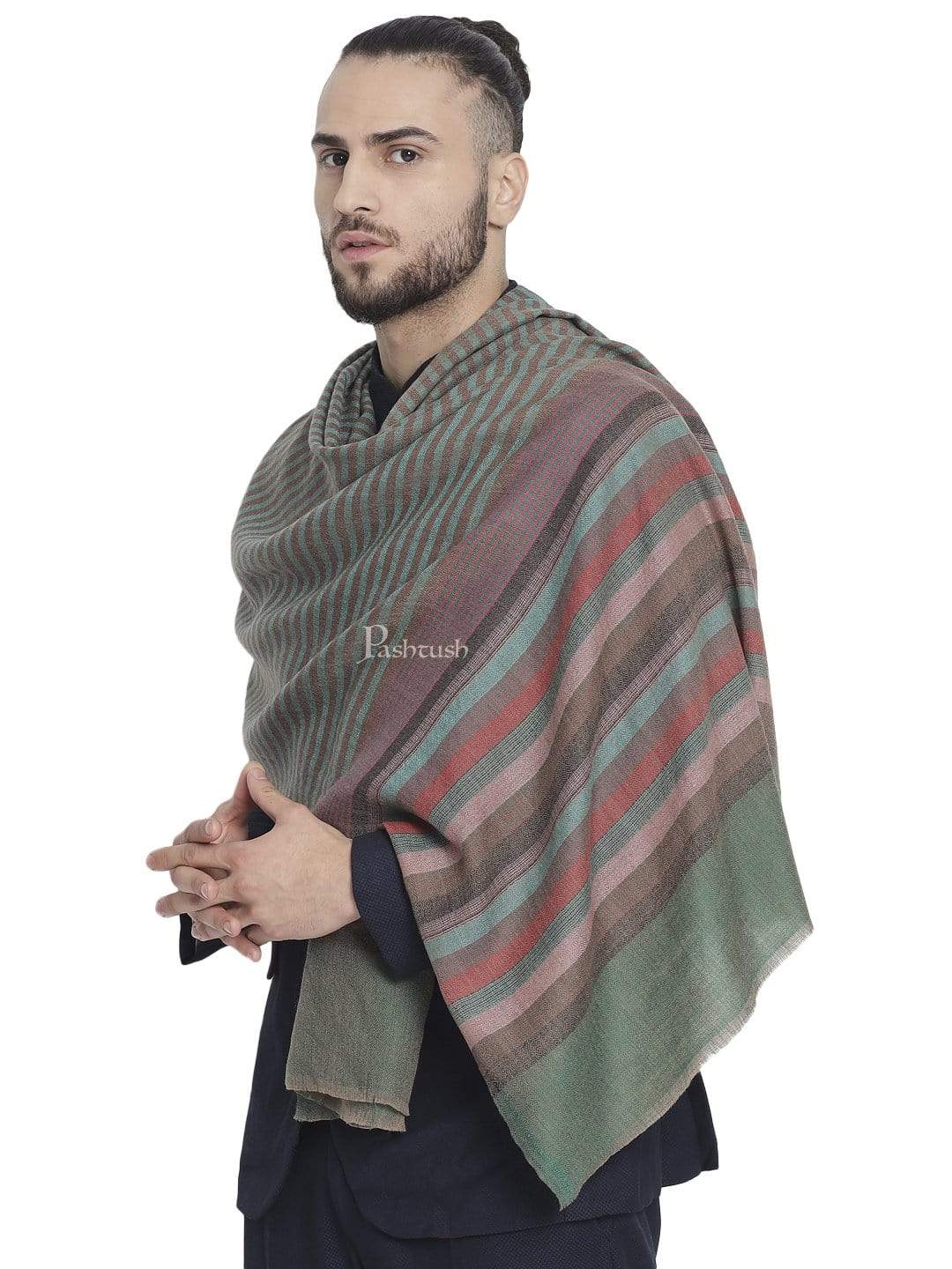 Pashtush Mens Fine Wool Striped Muffler, Soft And Warm Stole Scarf - Image 2