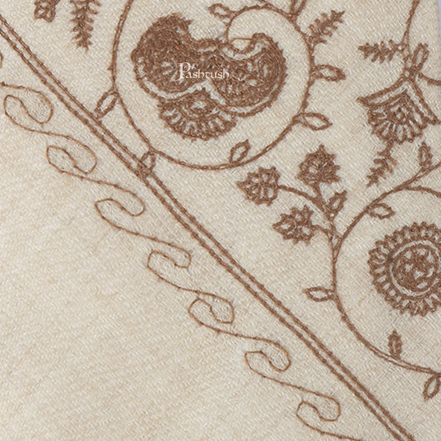 Pashtush mens Fine Wool tie, Embroidered design, Beige - Image 3